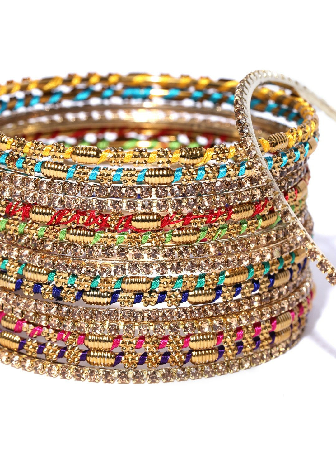Buy Multicoloured & Gold-Plated Handcrafted Bangles Set (16 Pcs) – Indiaista