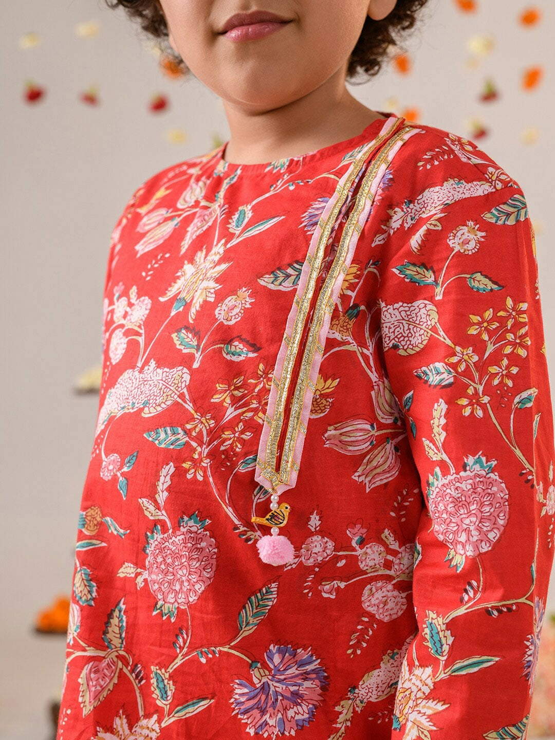 Red Printed Kurta with Pyjama for Boys – Pure Cotton Ethnic Wear for Festivals & Weddings