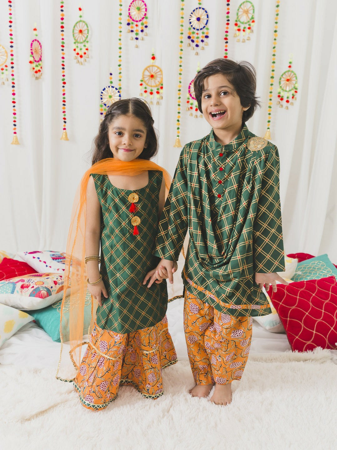 Boys Green High Slit Kurti with Pants – Stylish Ethnic Wear for Weddings & Festivals