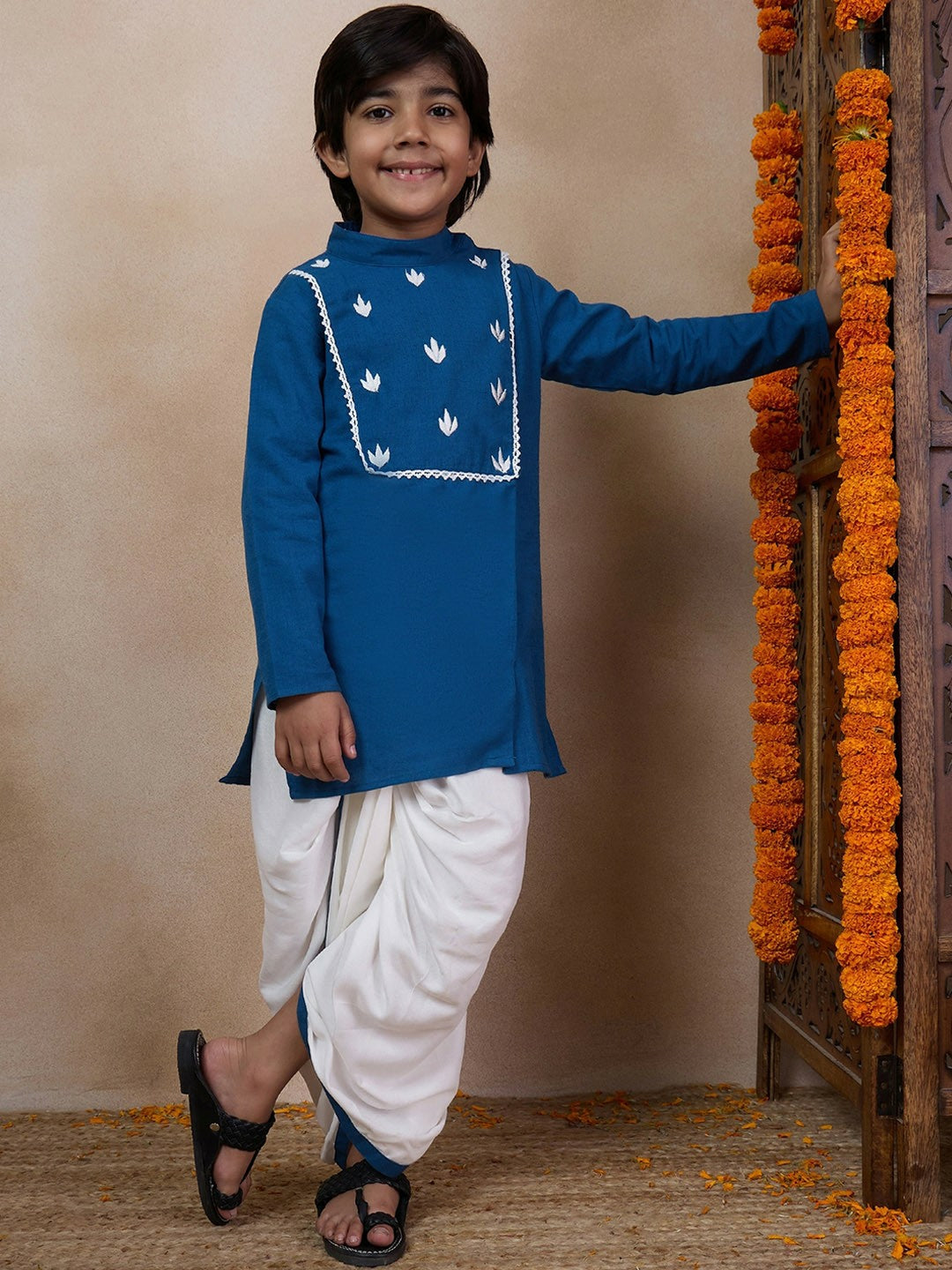 Boys Blue Yoke Design Kurta with Dhoti Pants – Ethnic Indian Outfit for Weddings & Festivals