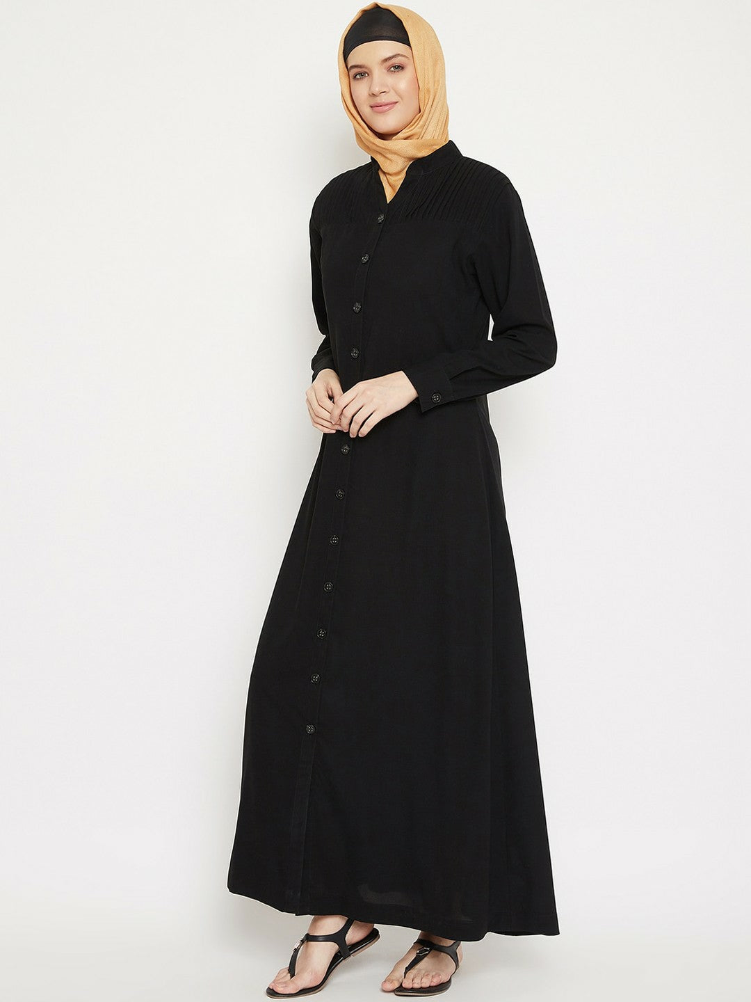 Black Solid Burqa with Pleated Details – Modest Islamic Wear | Indiaista