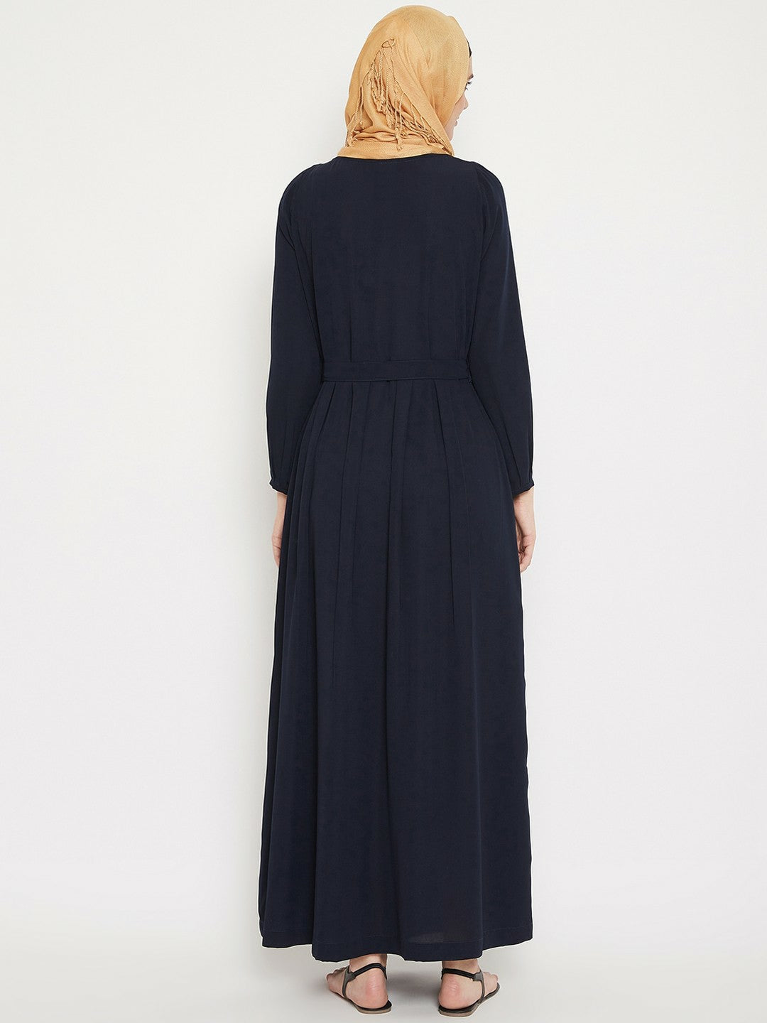 Women’s Navy Blue Solid Abaya with Belt – Modest Islamic Dress | Indiaista