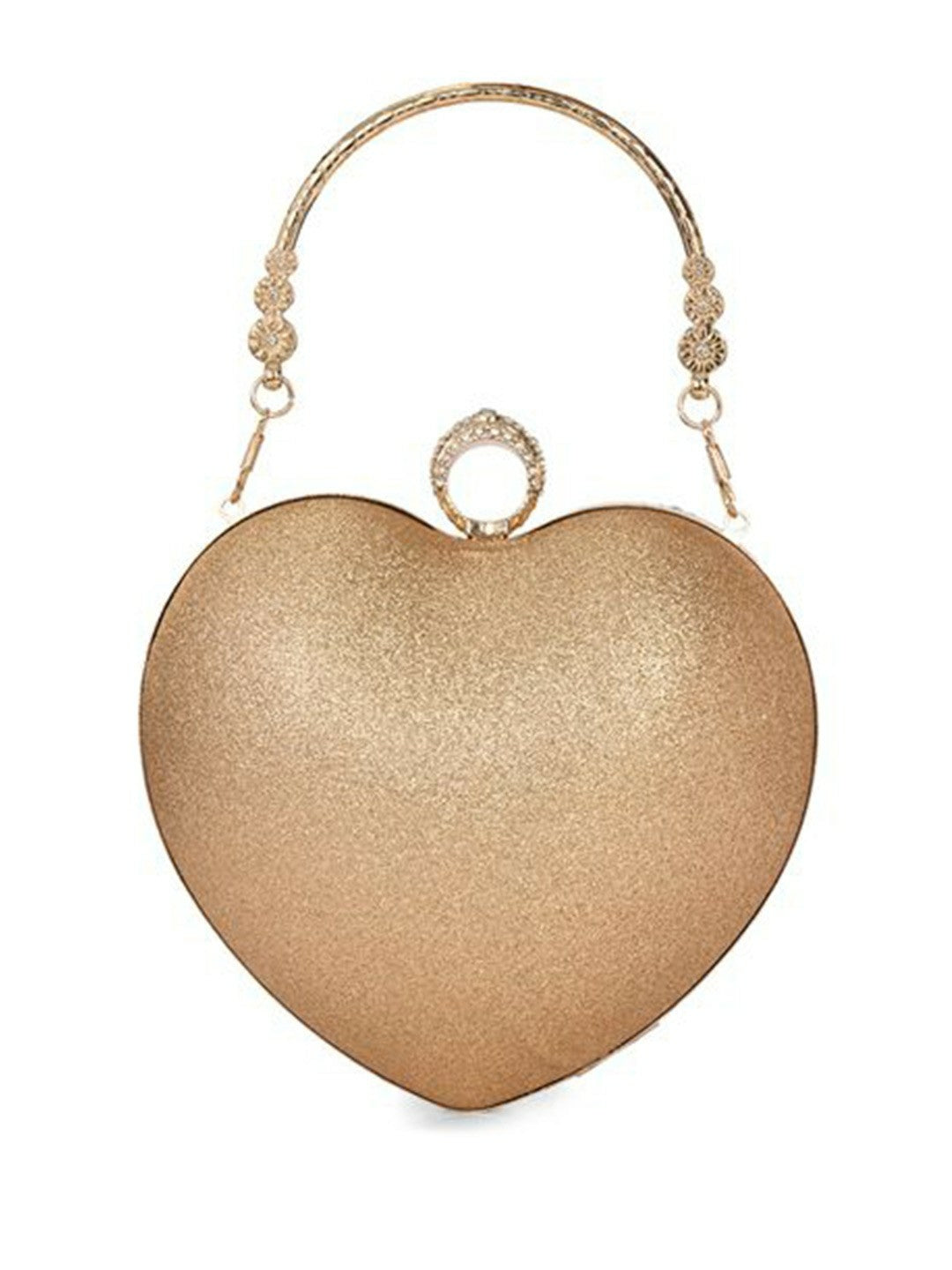 Gold-Toned Embellished Box Clutch with Dual Compartments & Strap