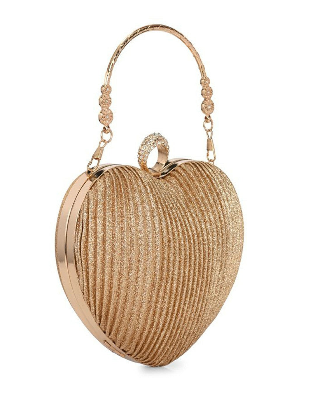 Gold-Toned Embellished Box Clutch with Dual Compartments & Strap