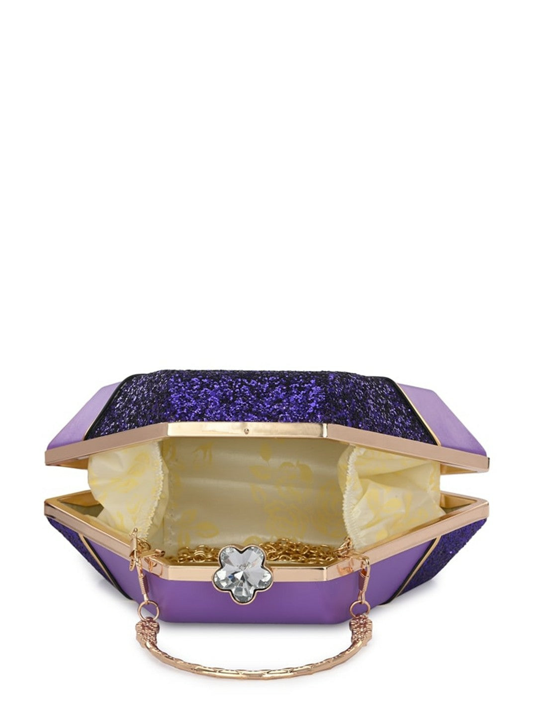 Purple & Gold Embellished Box Clutch with Handle & Strap