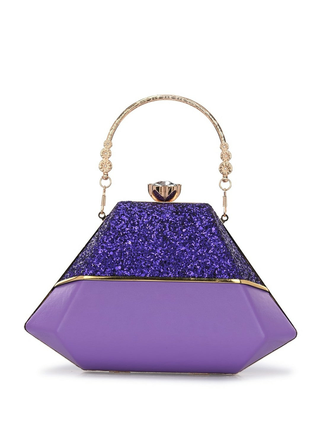 Purple & Gold Embellished Box Clutch with Handle & Strap