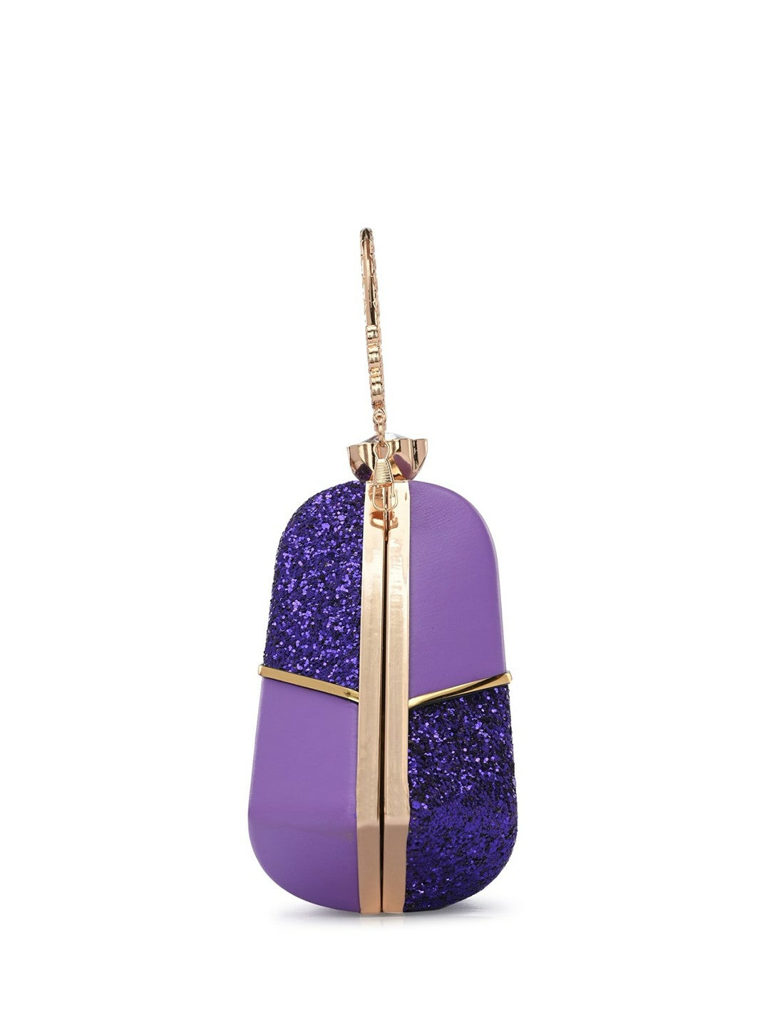 Purple & Gold Embellished Box Clutch with Handle & Strap