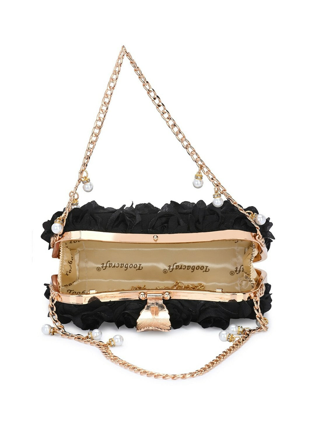 Embellished Black Box Clutch with Wrist Loop