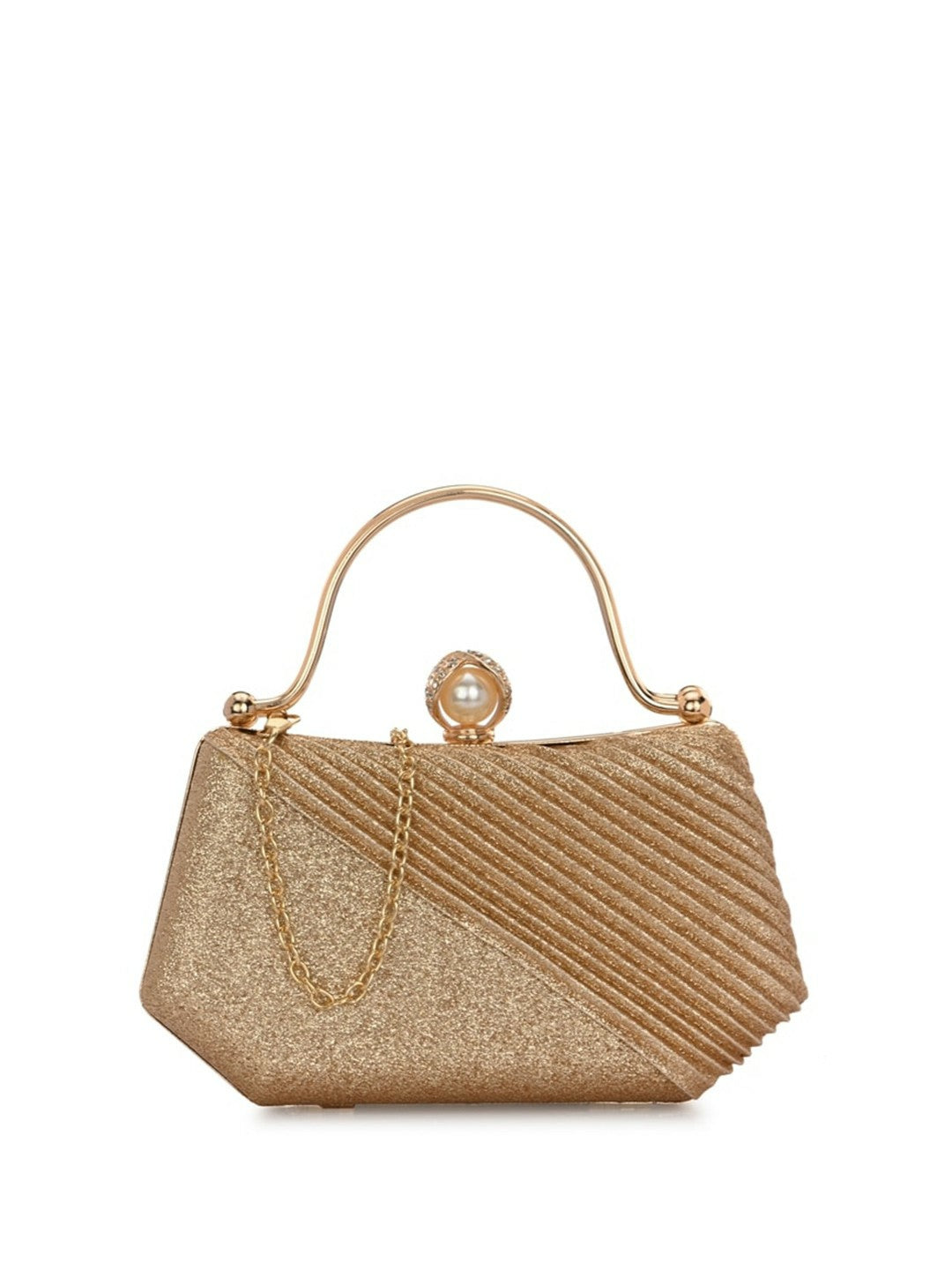 Gold Embellished Box Clutch with Shoulder Strap