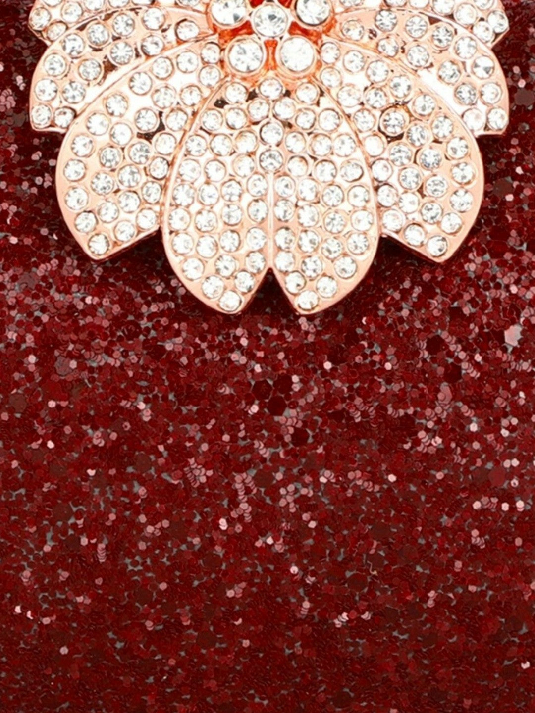 Red & Gold Embellished Half Moon Clutch