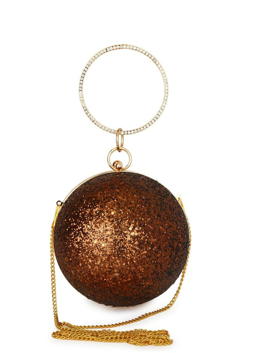 Copper & Gold Embellished Box Clutch with Shoulder Strap