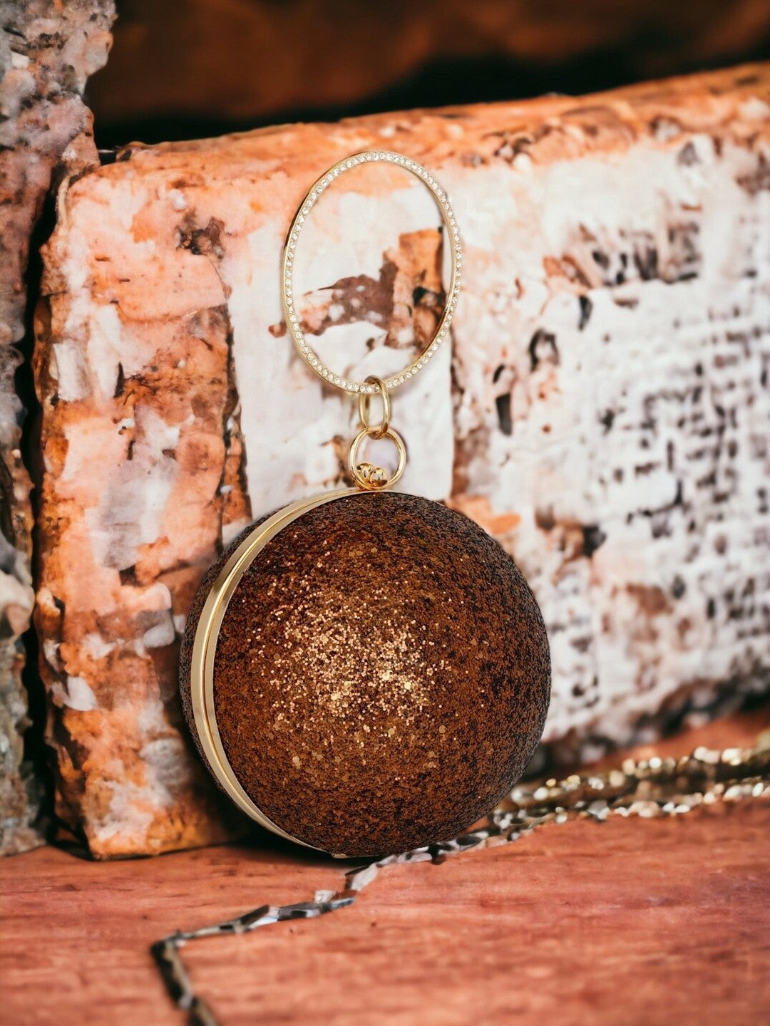 Copper & Gold Embellished Box Clutch with Shoulder Strap