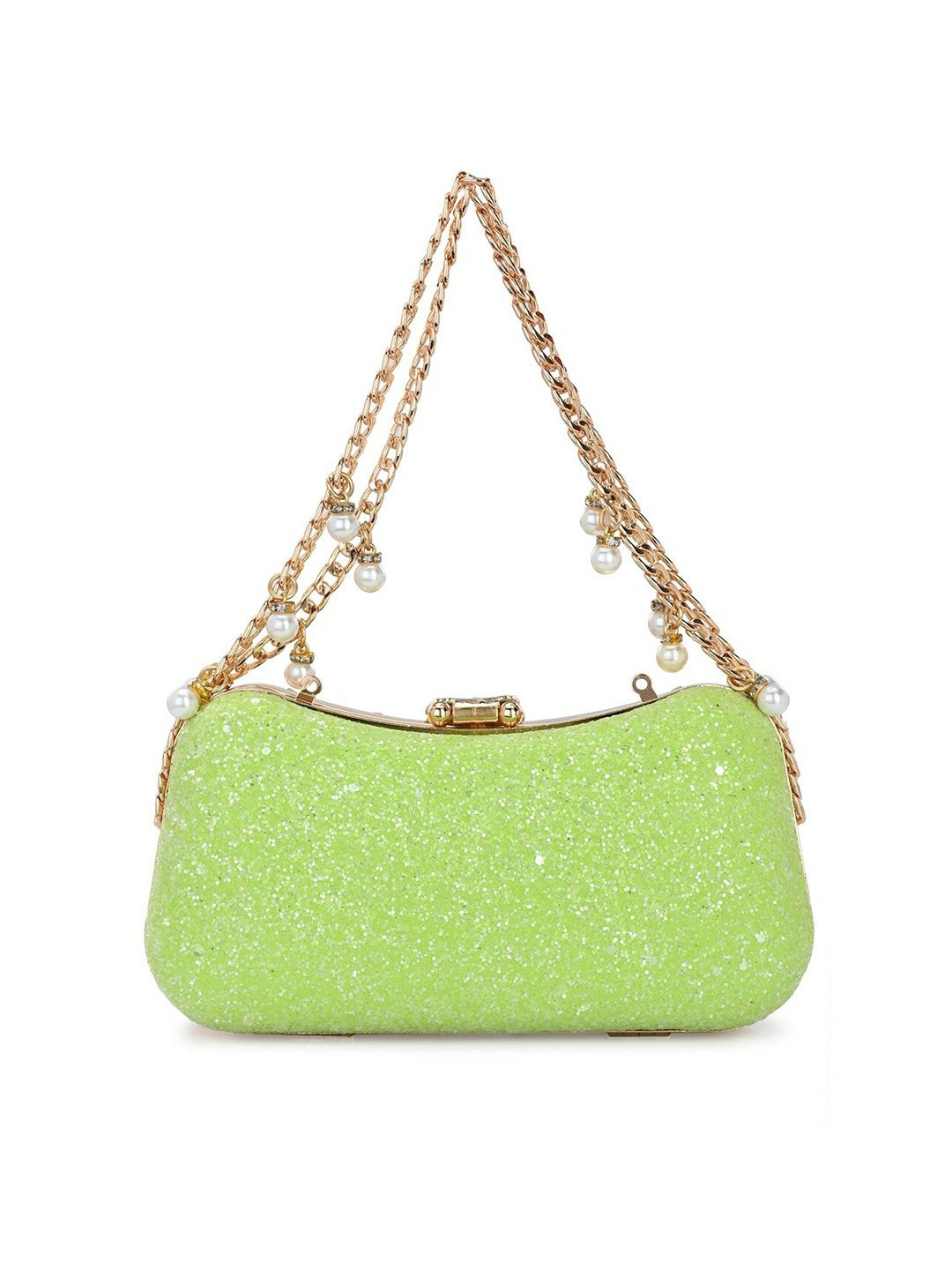 Green & Gold Embellished Box Clutch with Wrist Loop