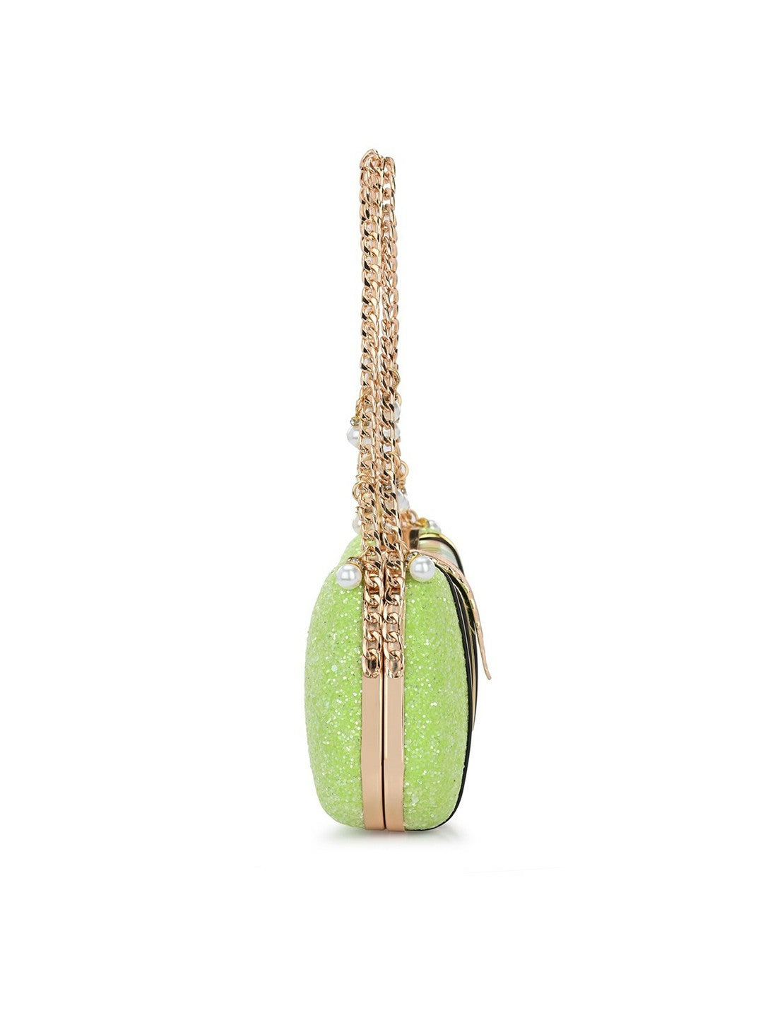 Green & Gold Embellished Box Clutch with Wrist Loop