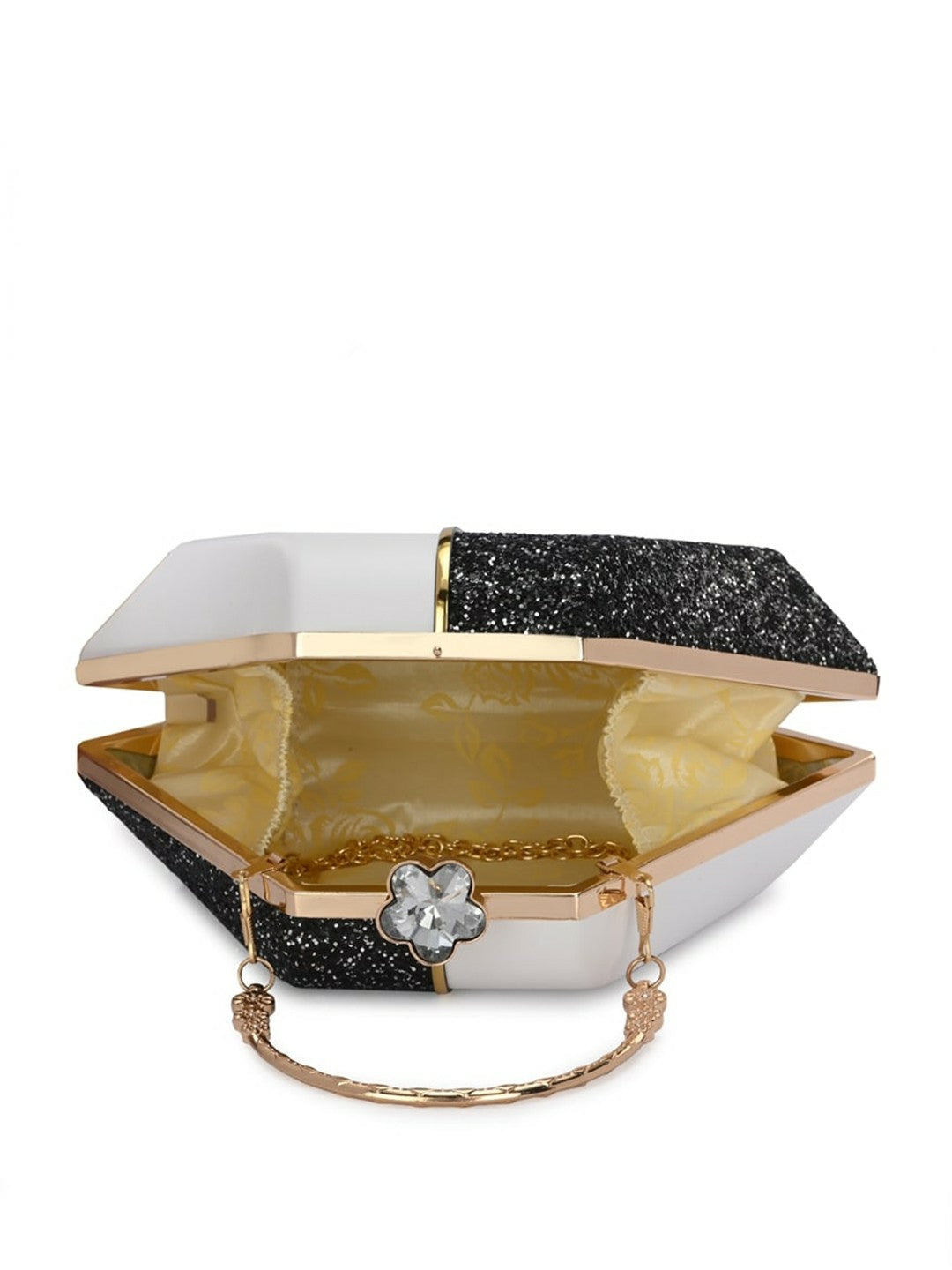 Black & White Colourblocked Embellished Box Clutch