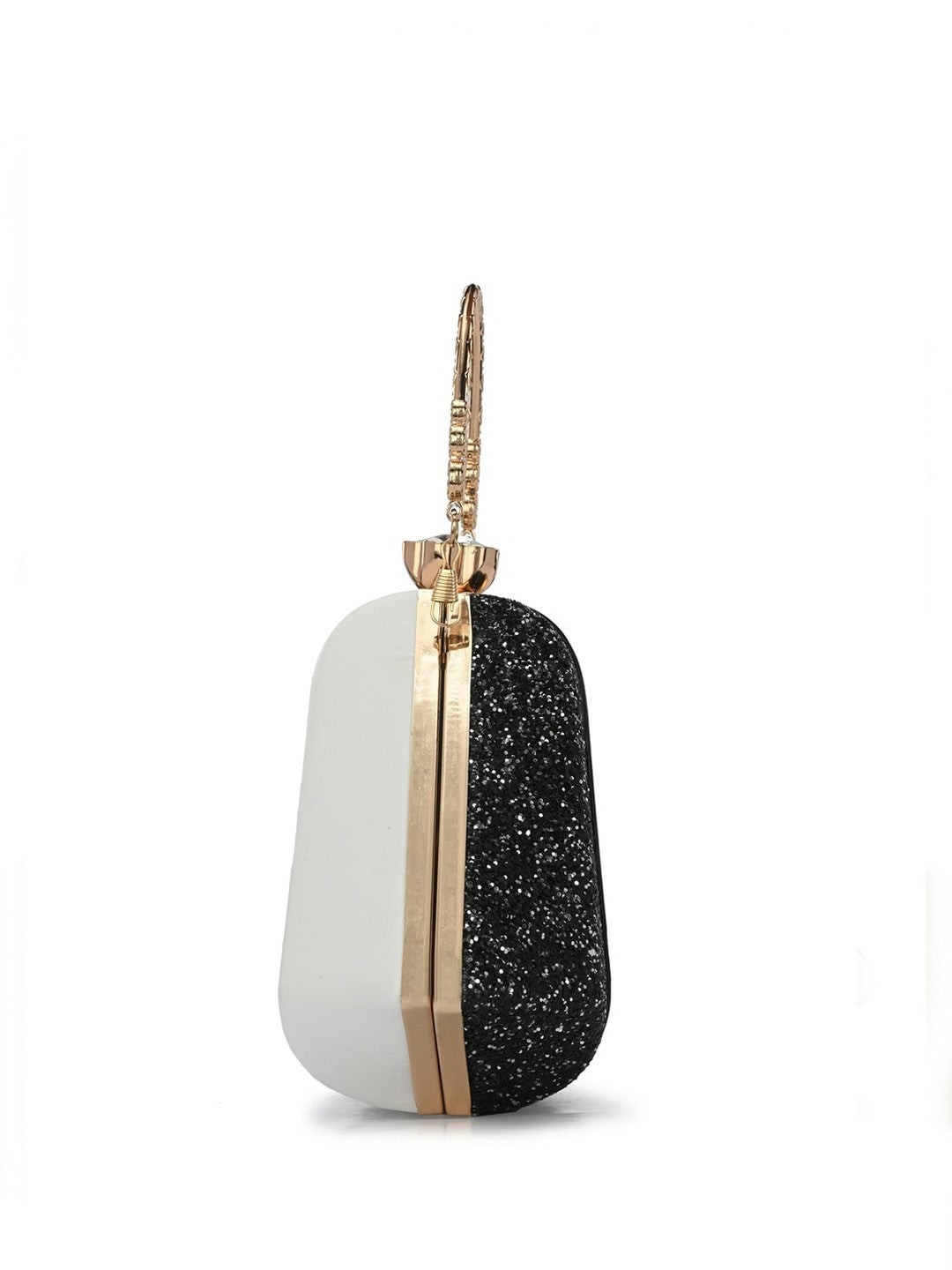 Black & White Colourblocked Embellished Box Clutch