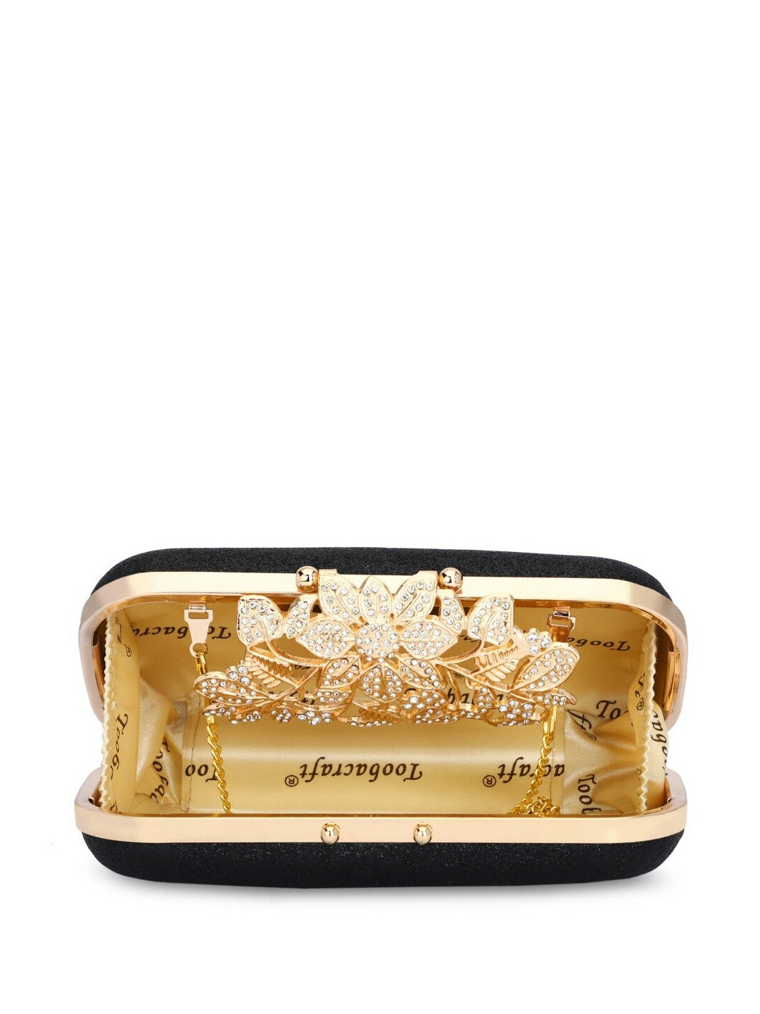 Black & Gold Embellished Box Clutch with Shoulder Strap