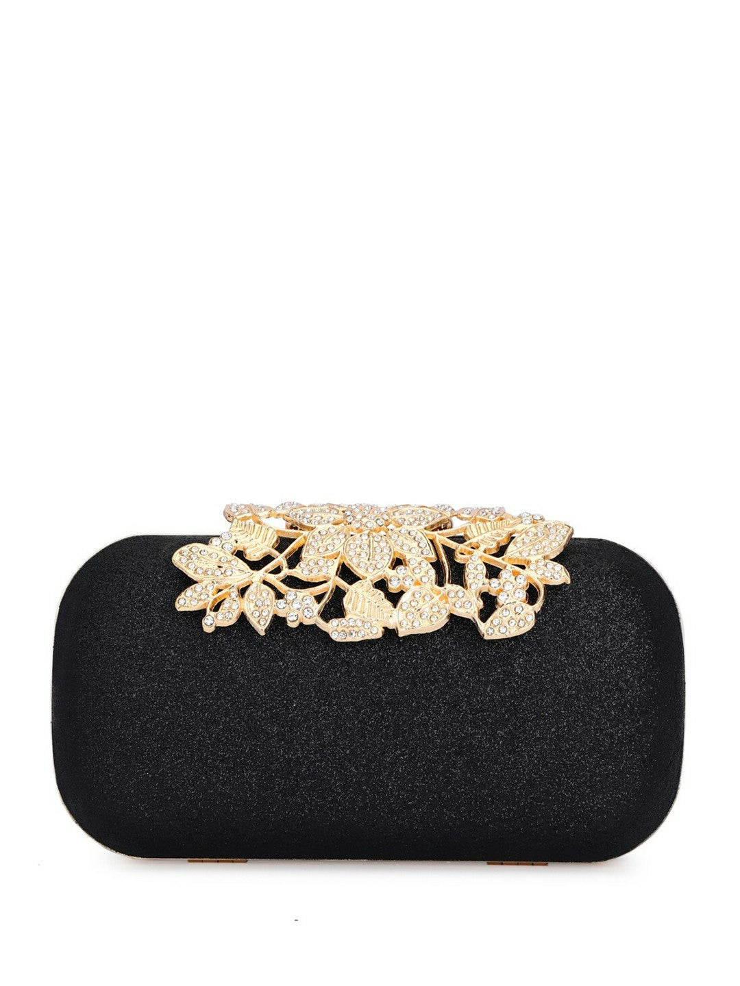 Black & Gold Embellished Box Clutch with Shoulder Strap