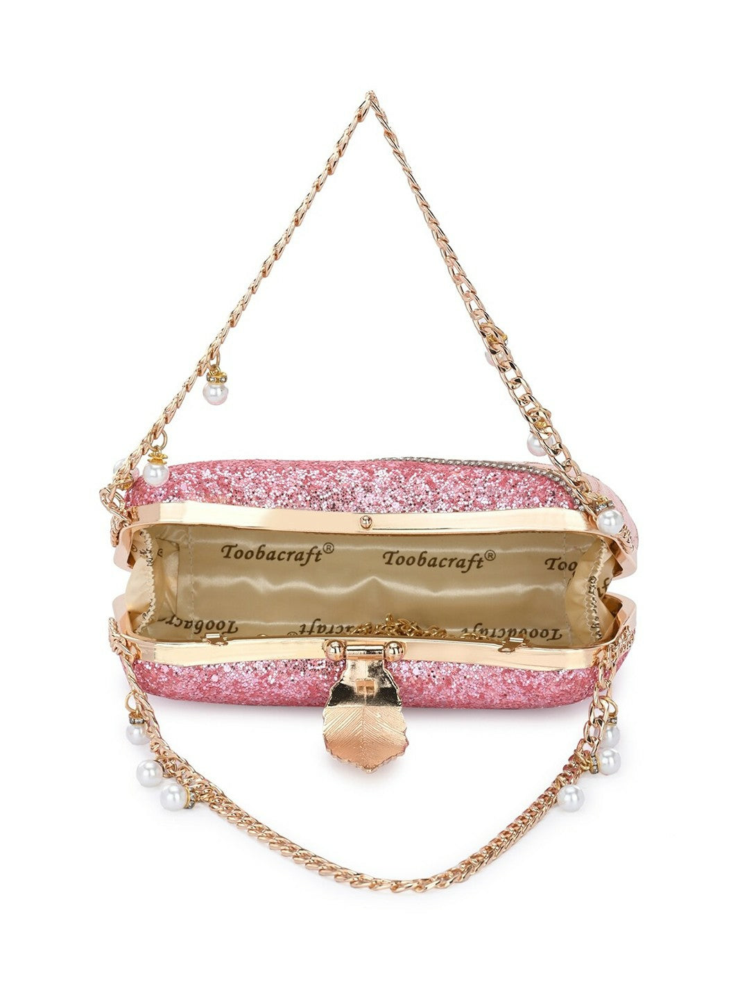 Pink & Gold Embellished Wrist Loop Box Clutch