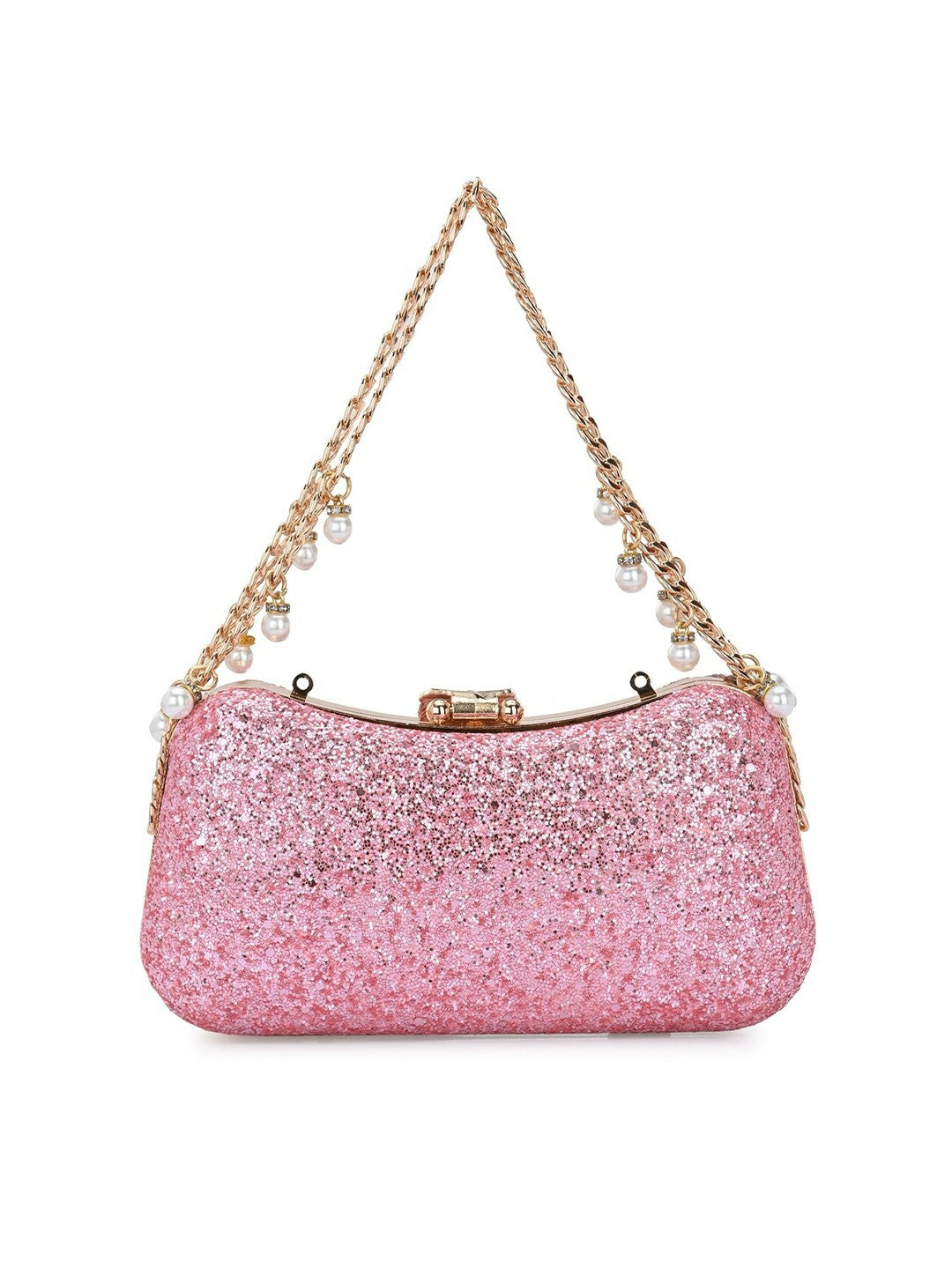 Pink & Gold Embellished Wrist Loop Box Clutch