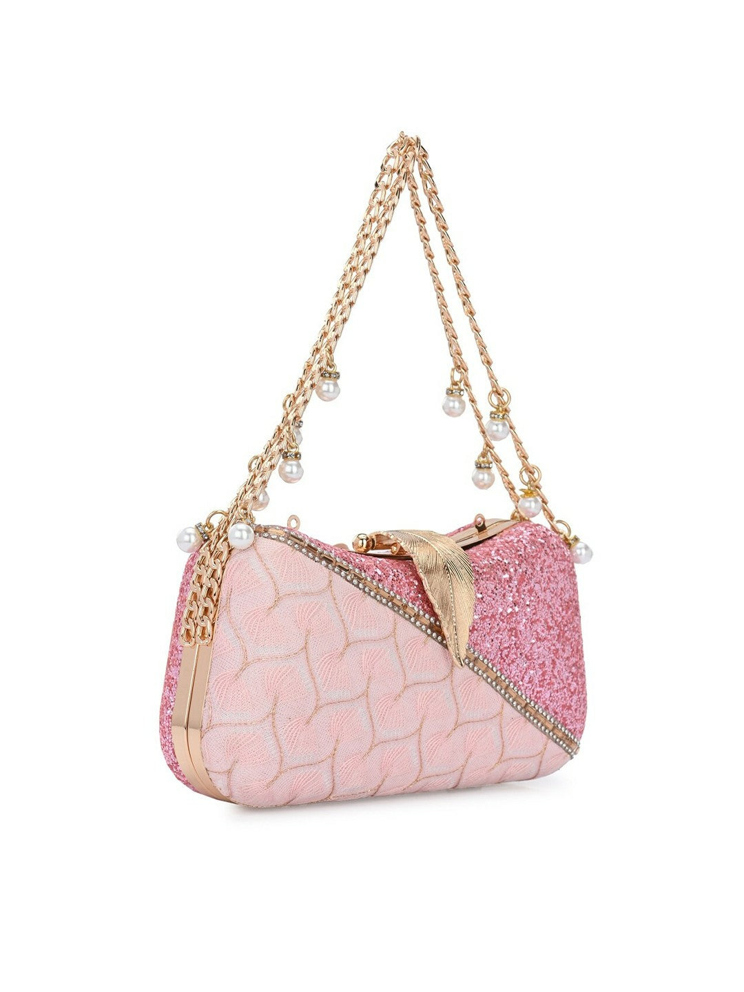 Pink & Gold Embellished Wrist Loop Box Clutch