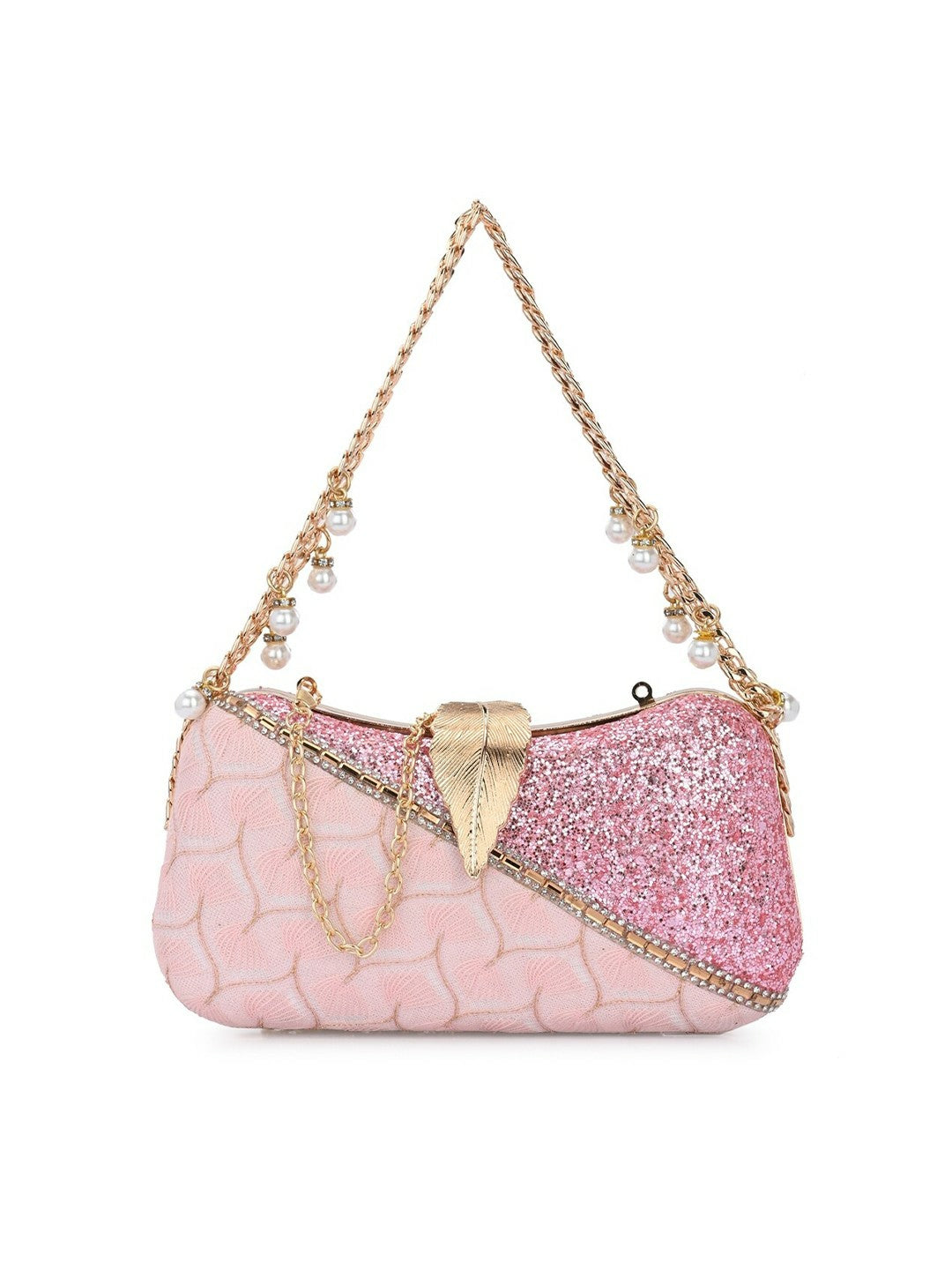 Pink & Gold Embellished Wrist Loop Box Clutch