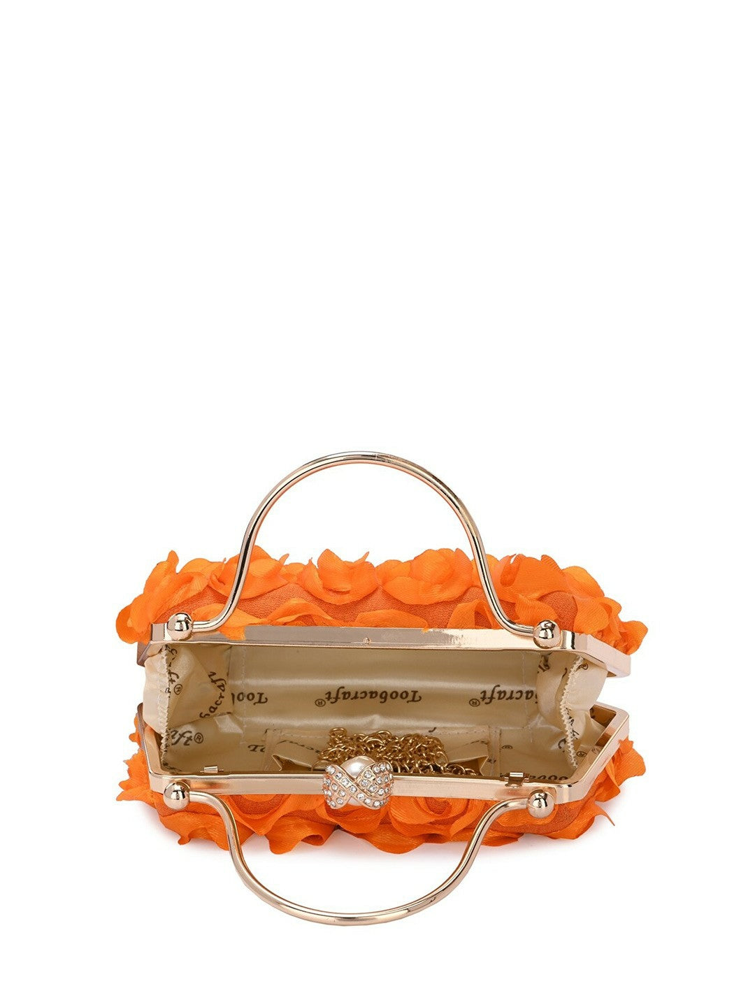 Orange & Gold Embellished Box Clutch with Wrist Loop