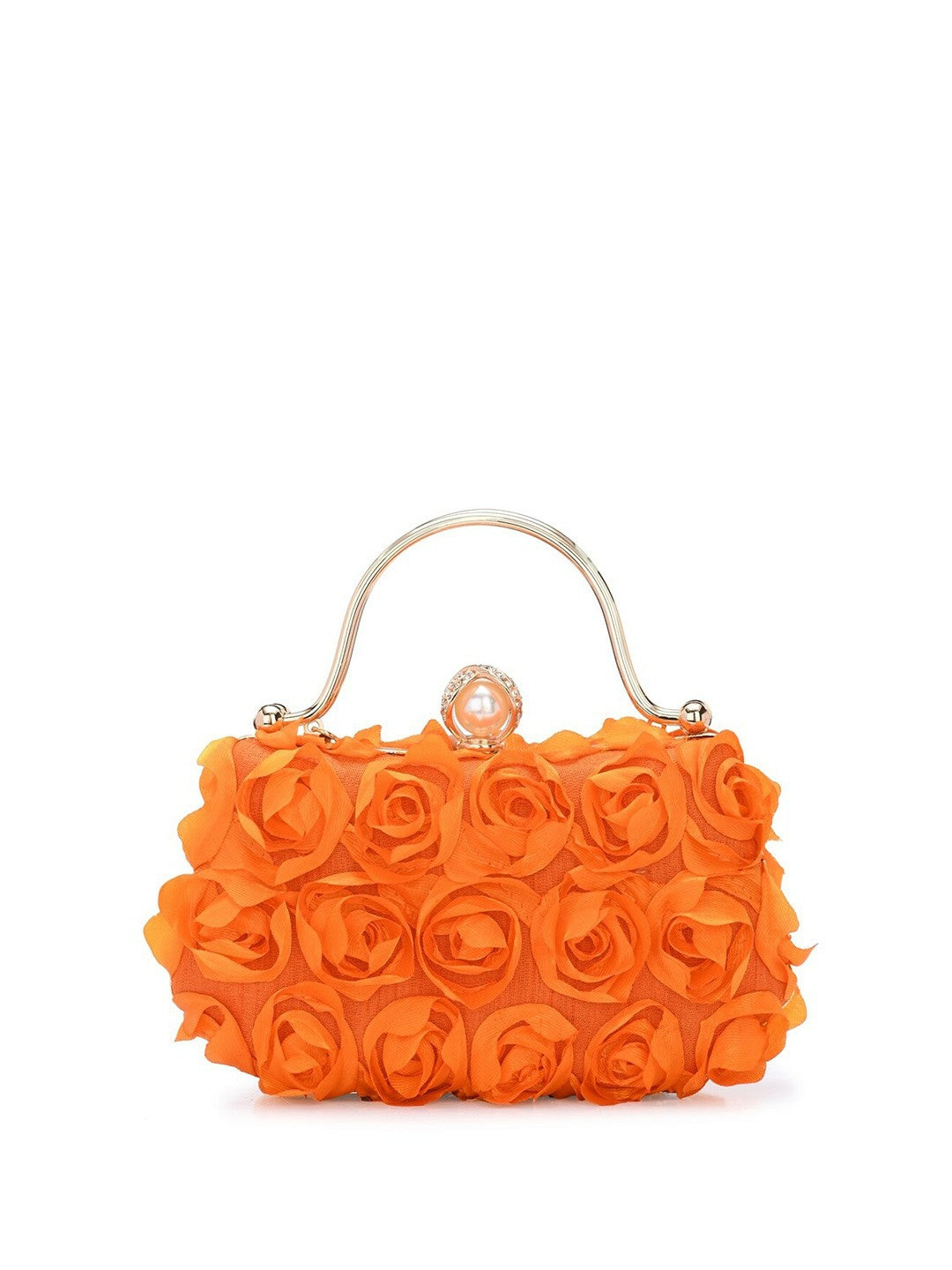 Orange & Gold Embellished Box Clutch with Wrist Loop