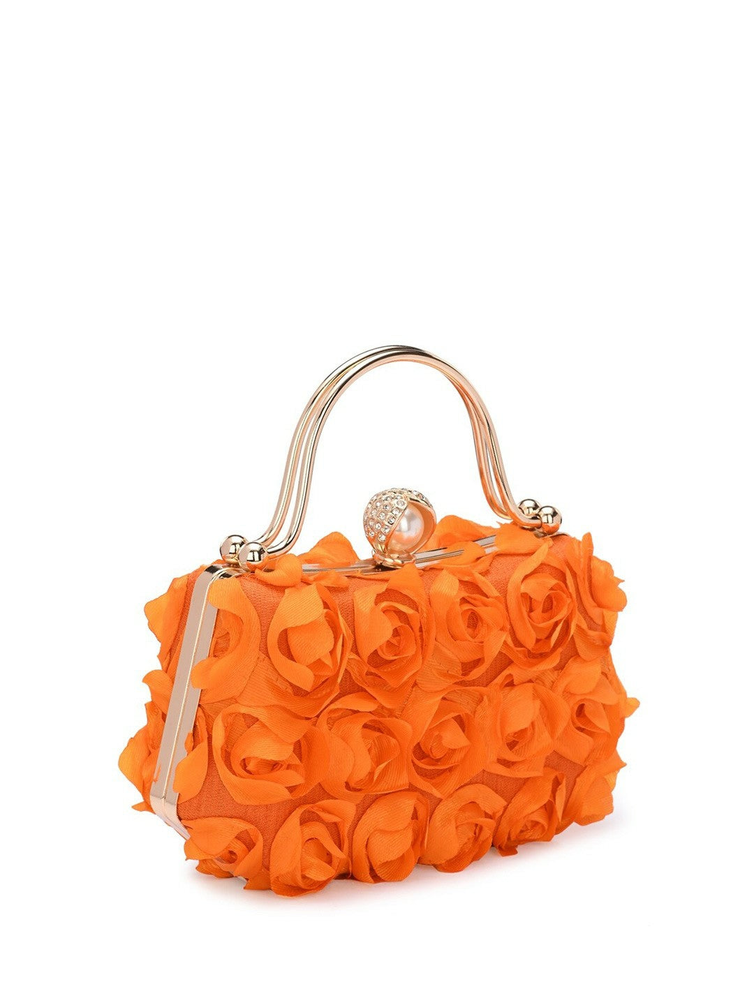 Orange & Gold Embellished Box Clutch with Wrist Loop