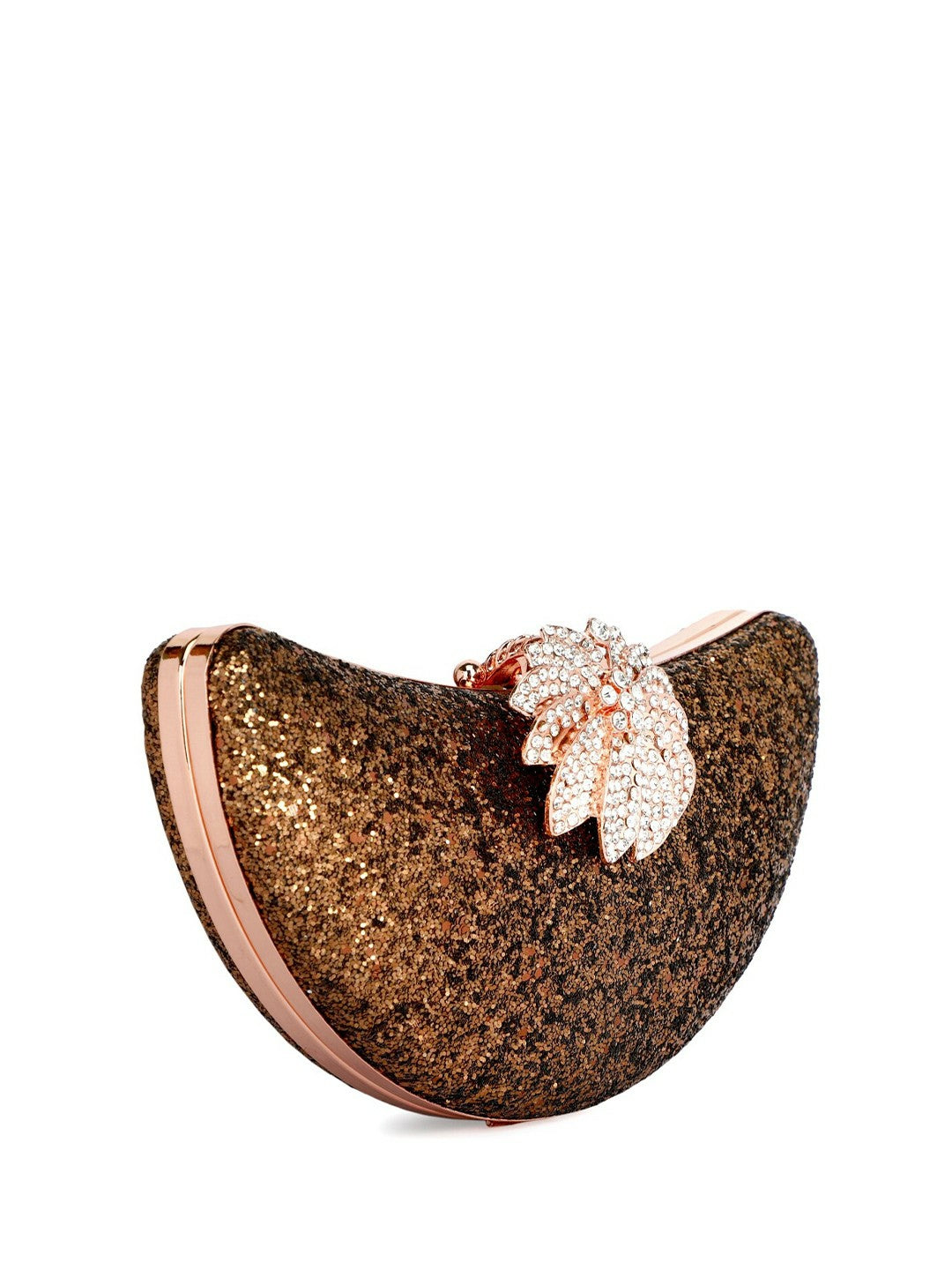 Copper & Cream Embellished Half Moon Clutch