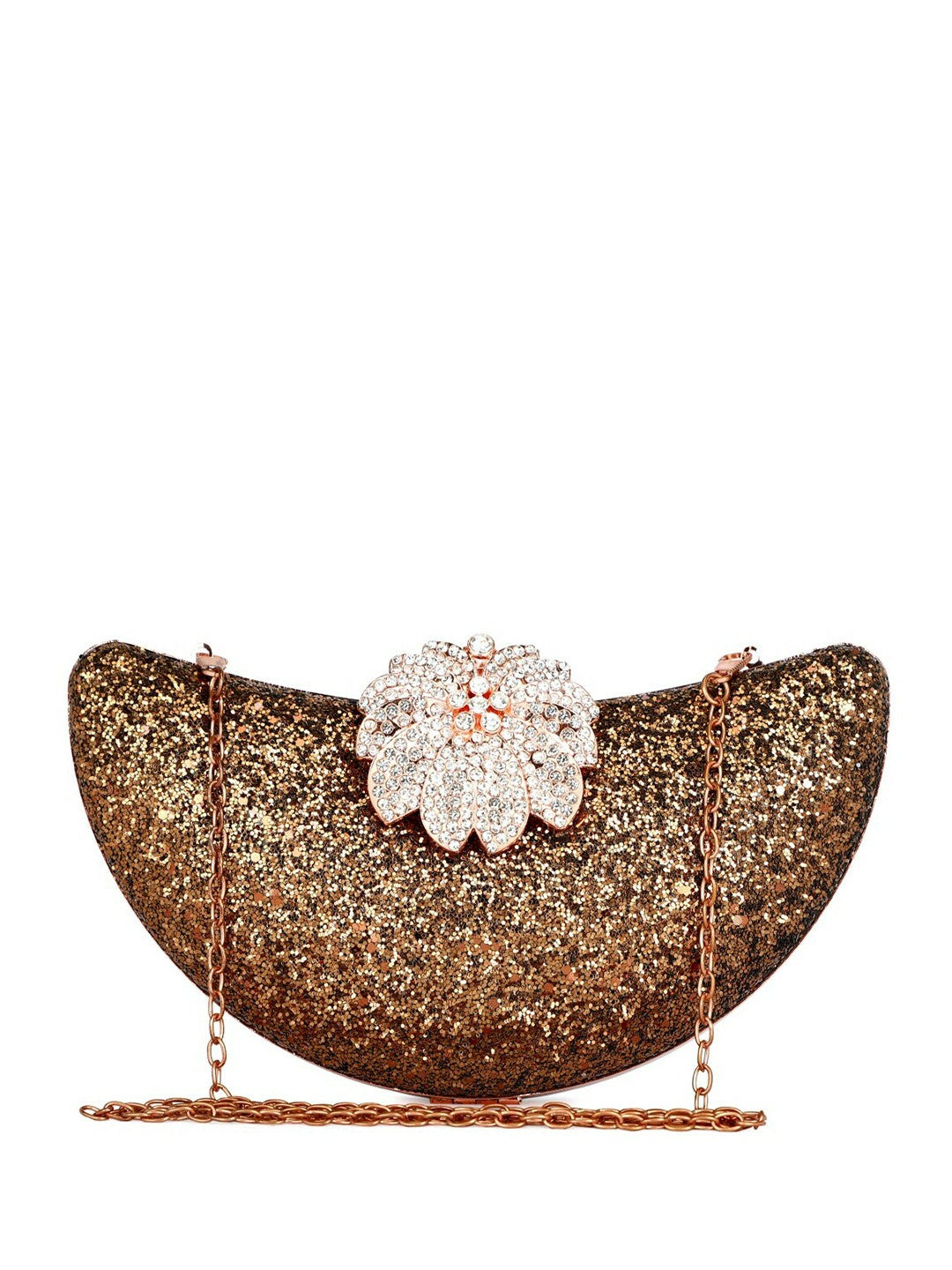 Copper & Cream Embellished Half Moon Clutch