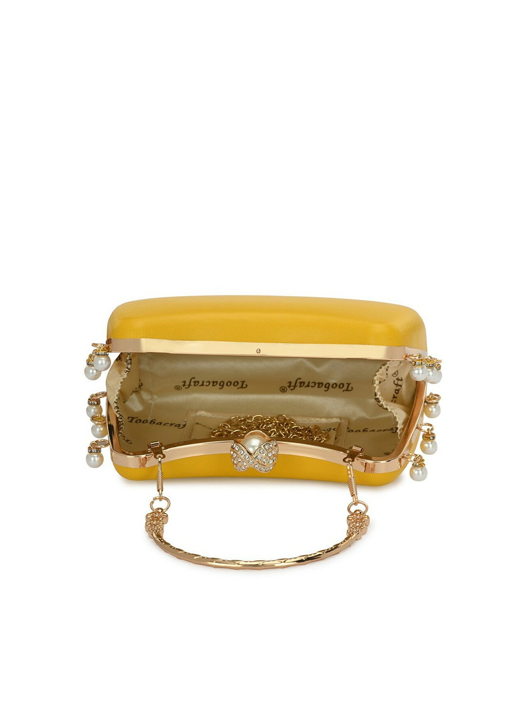 Yellow & Gold Embellished Box Clutch with Shoulder Strap