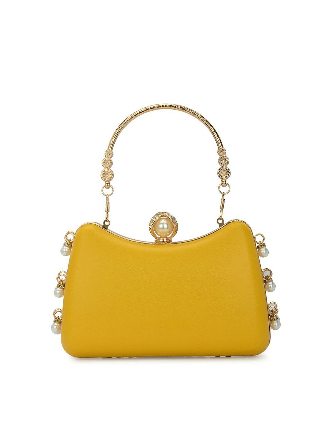 Yellow & Gold Embellished Box Clutch with Shoulder Strap