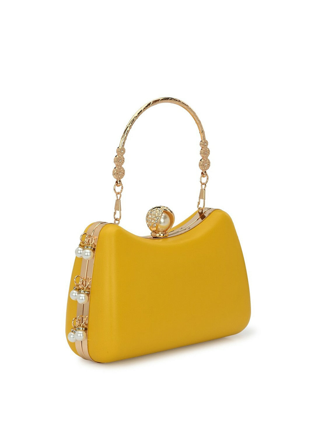 Yellow & Gold Embellished Box Clutch with Shoulder Strap