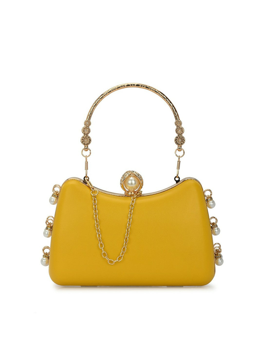 Yellow & Gold Embellished Box Clutch with Shoulder Strap