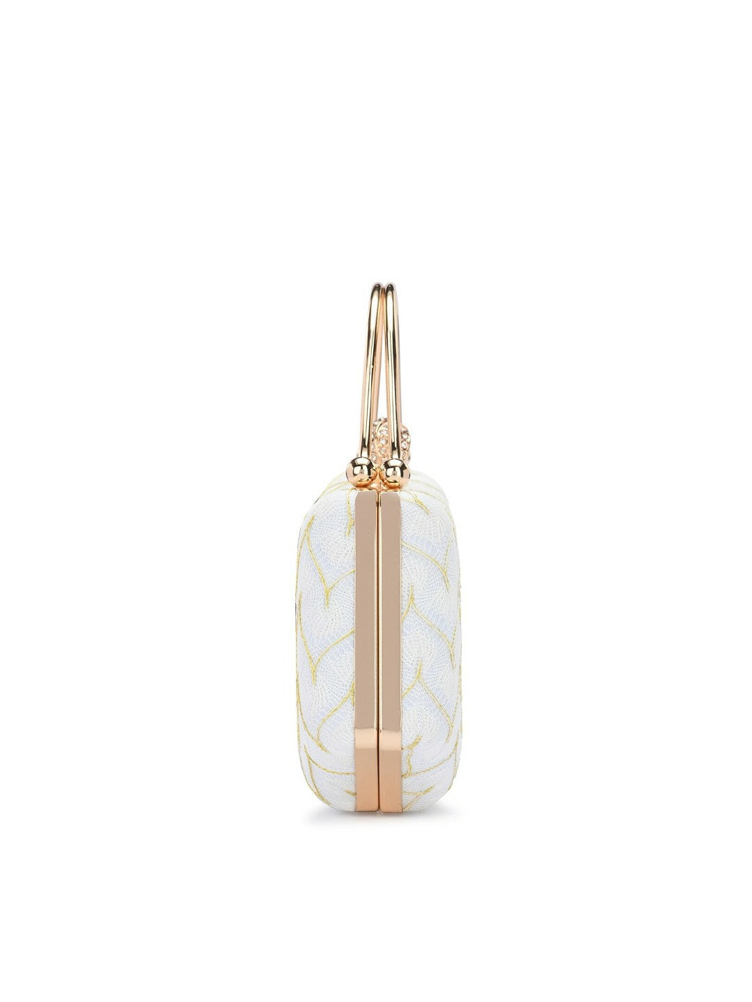 White Embellished Box Clutch with Wrist Loop & Twist Closure