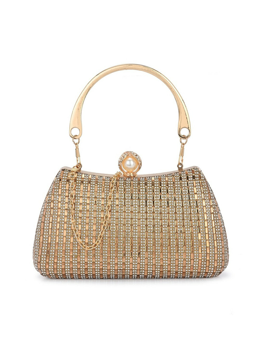 Gold Embellished Wrist Loop Box Clutch