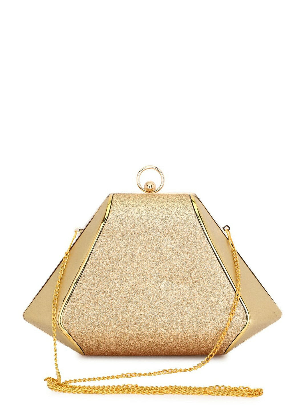 Gold Embellished Box Clutch with Shoulder Strap