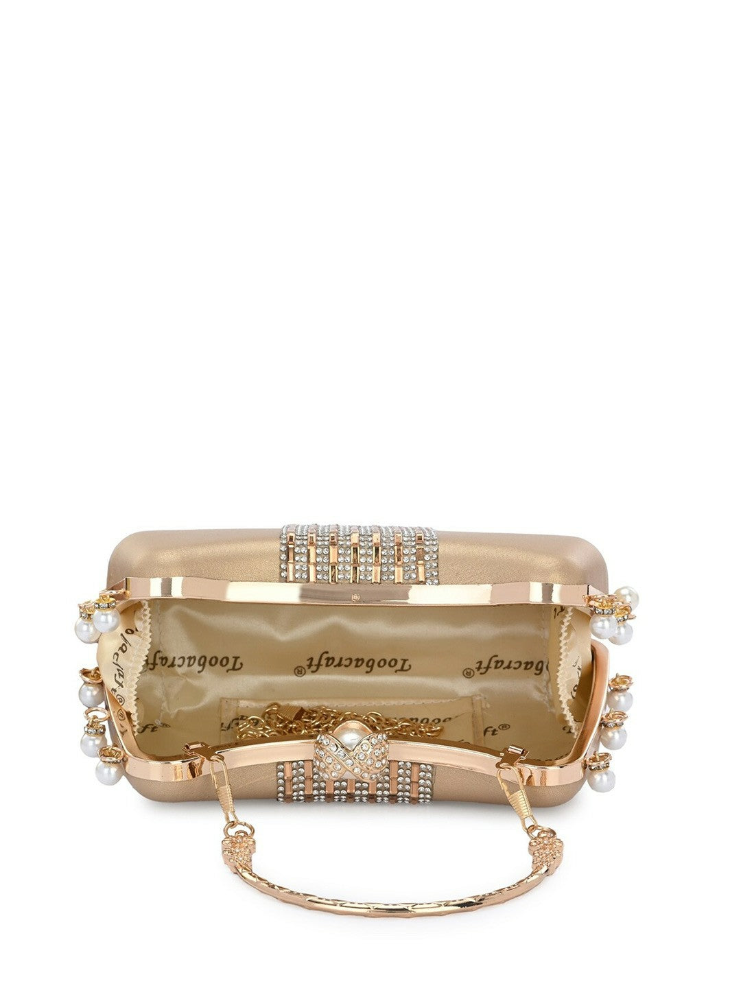 Gold Embellished Box Clutch with Wrist Loop