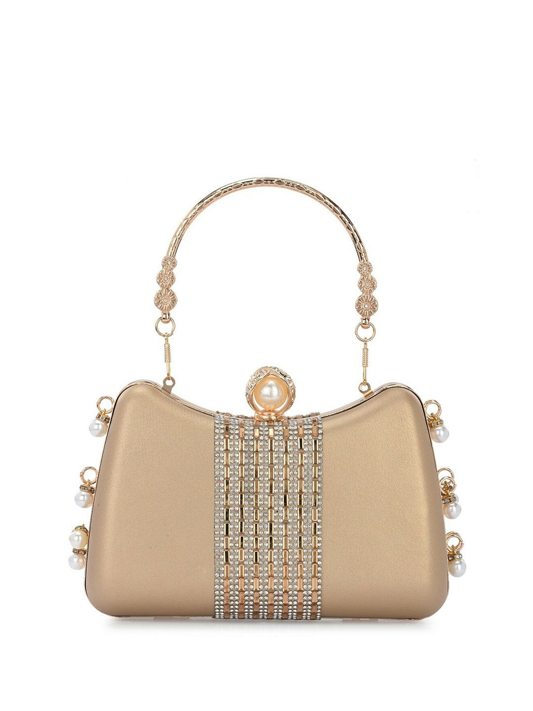 Gold Embellished Box Clutch with Wrist Loop