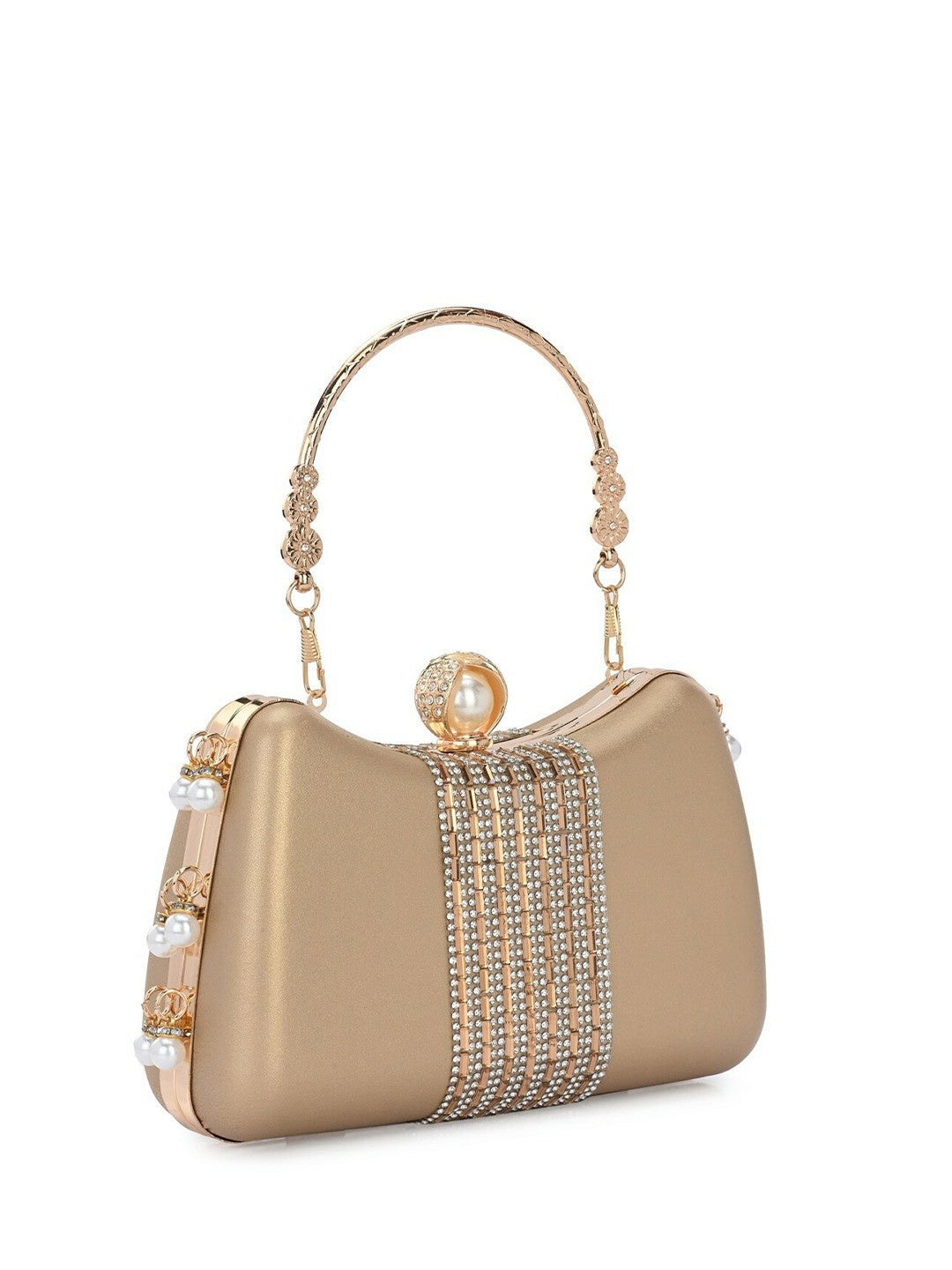 Gold Embellished Box Clutch with Wrist Loop