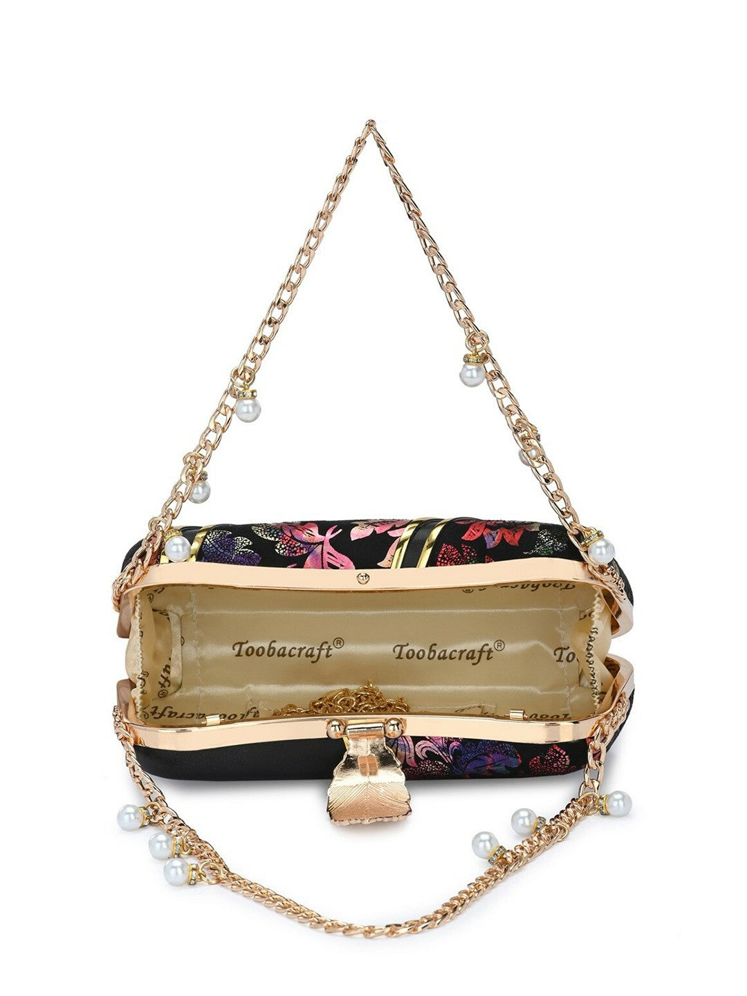 Embellished Black & Red Wrist Loop Box Clutch