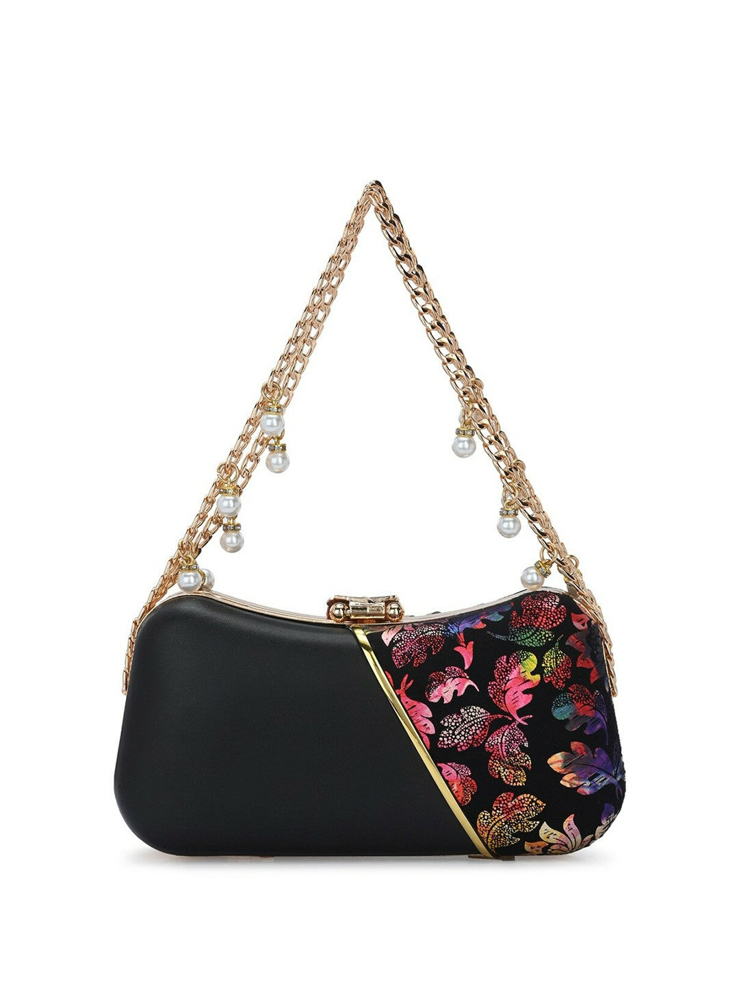 Embellished Black & Red Wrist Loop Box Clutch