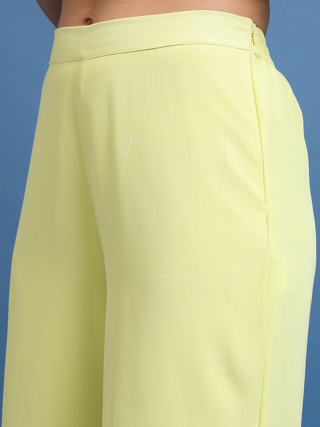 Lime Green Women's Co-ord Set – Stylish Printed Top, Jacket & Palazzo Pants | Indiaista