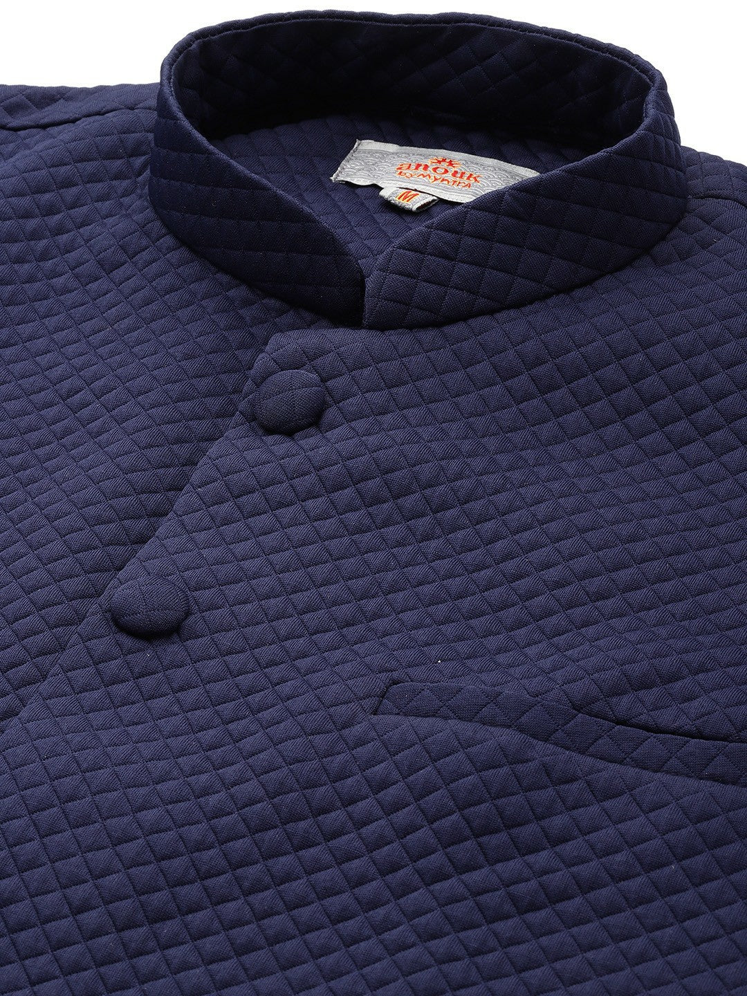 Men's Navy Blue Self-Textured Nehru Jacket in Silk Blend
