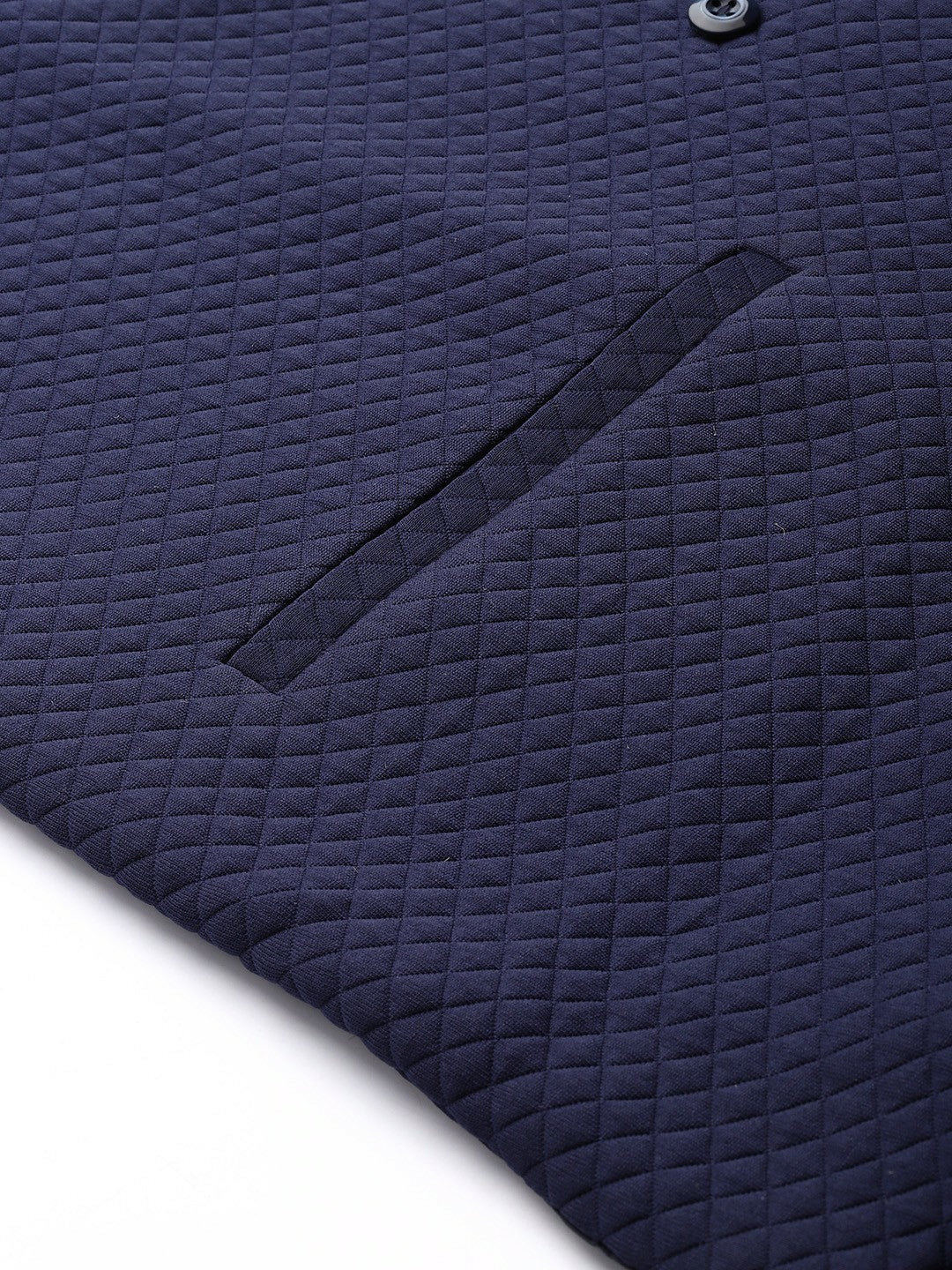 Men's Navy Blue Self-Textured Nehru Jacket in Silk Blend