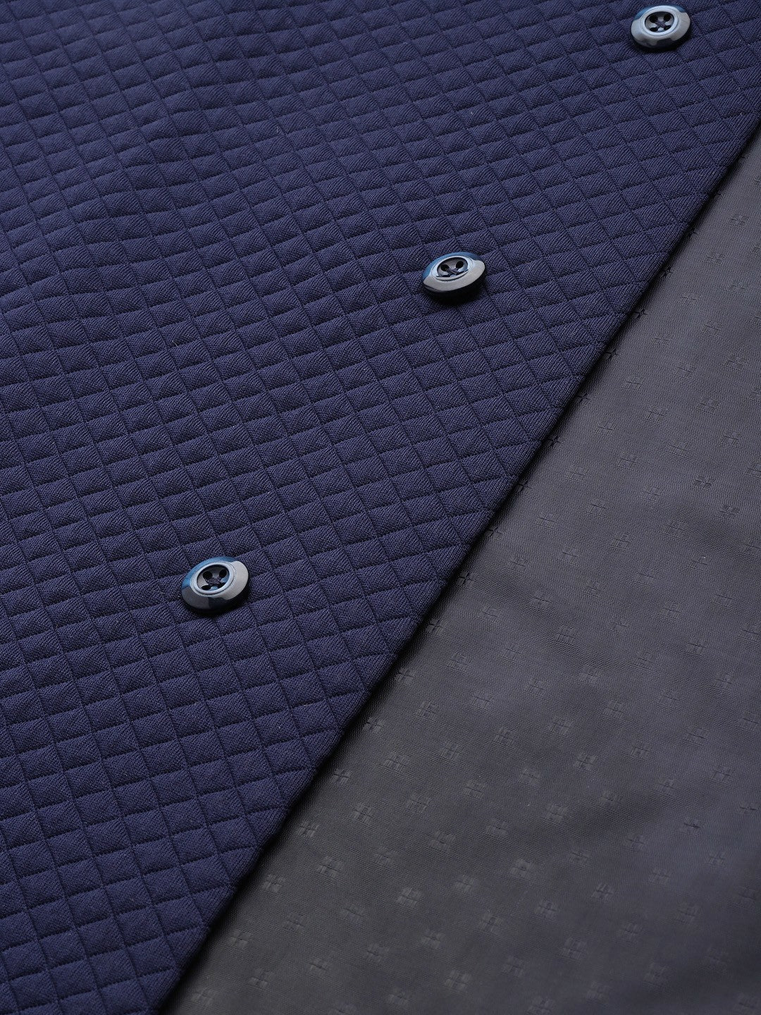 Men's Navy Blue Self-Textured Nehru Jacket in Silk Blend