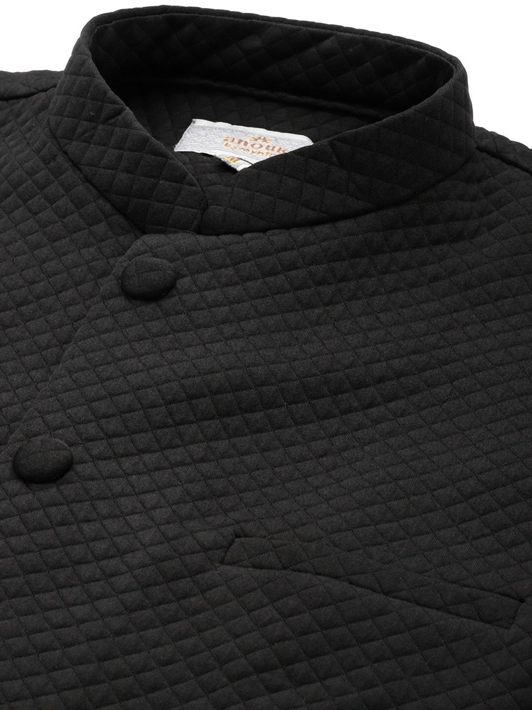 Men's Black Self-Textured Nehru Jacket in Premium Silk Blend