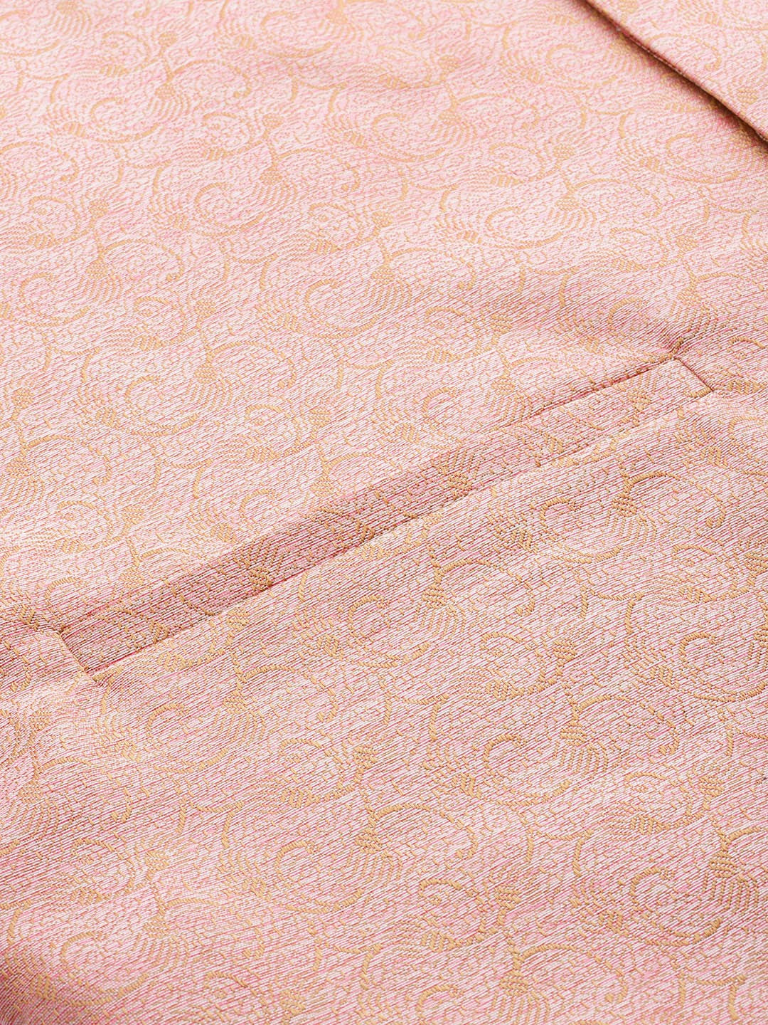 Men's Pink & Yellow Woven Jacquard Silk Nehru Jacket with Lining