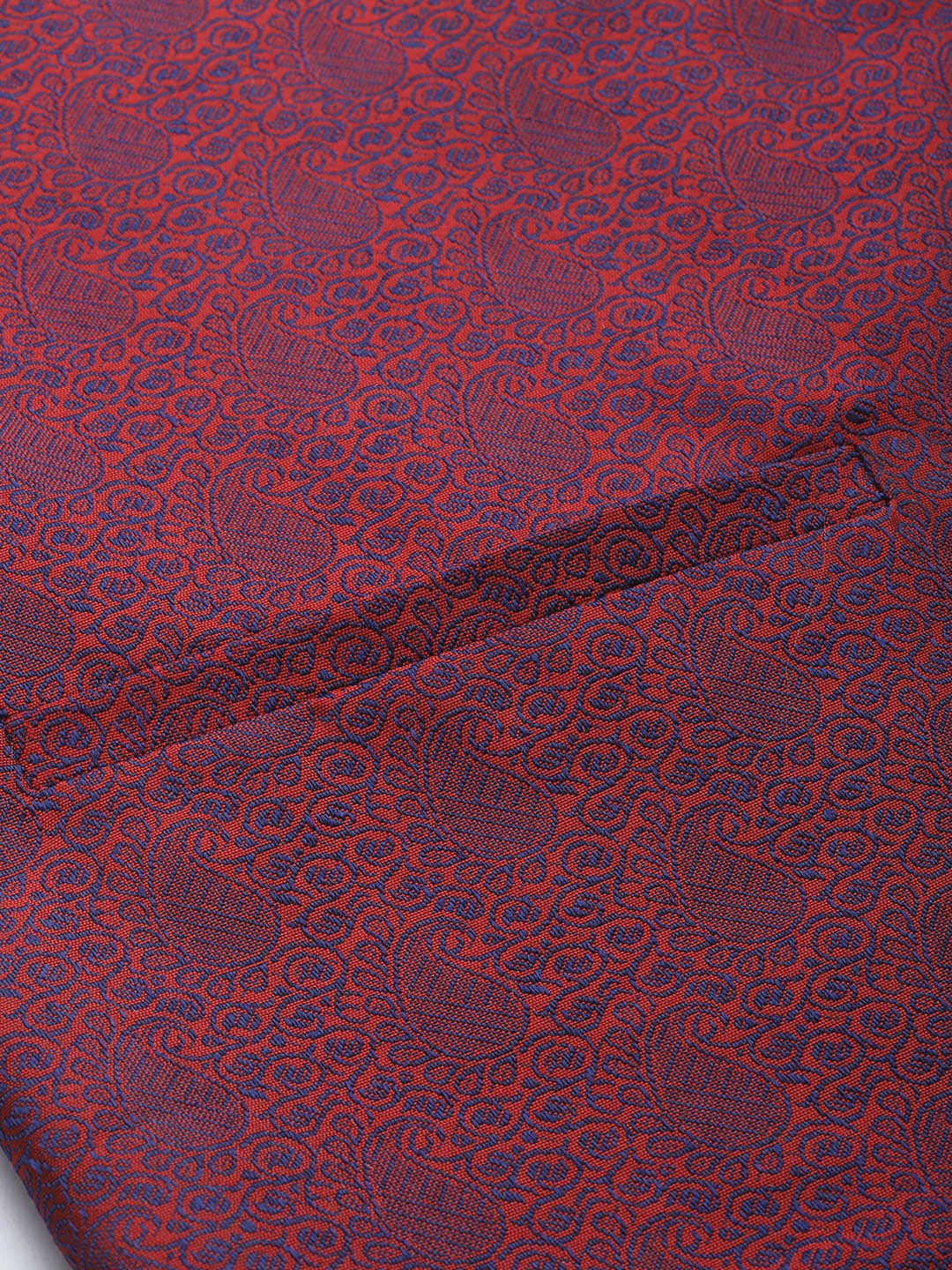 Men's Maroon & Navy Jacquard Silk Nehru Jacket with Woven Design